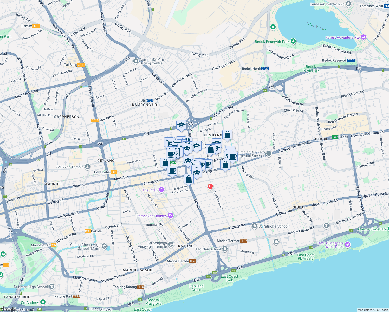 map of restaurants, bars, coffee shops, grocery stores, and more near in Singapore