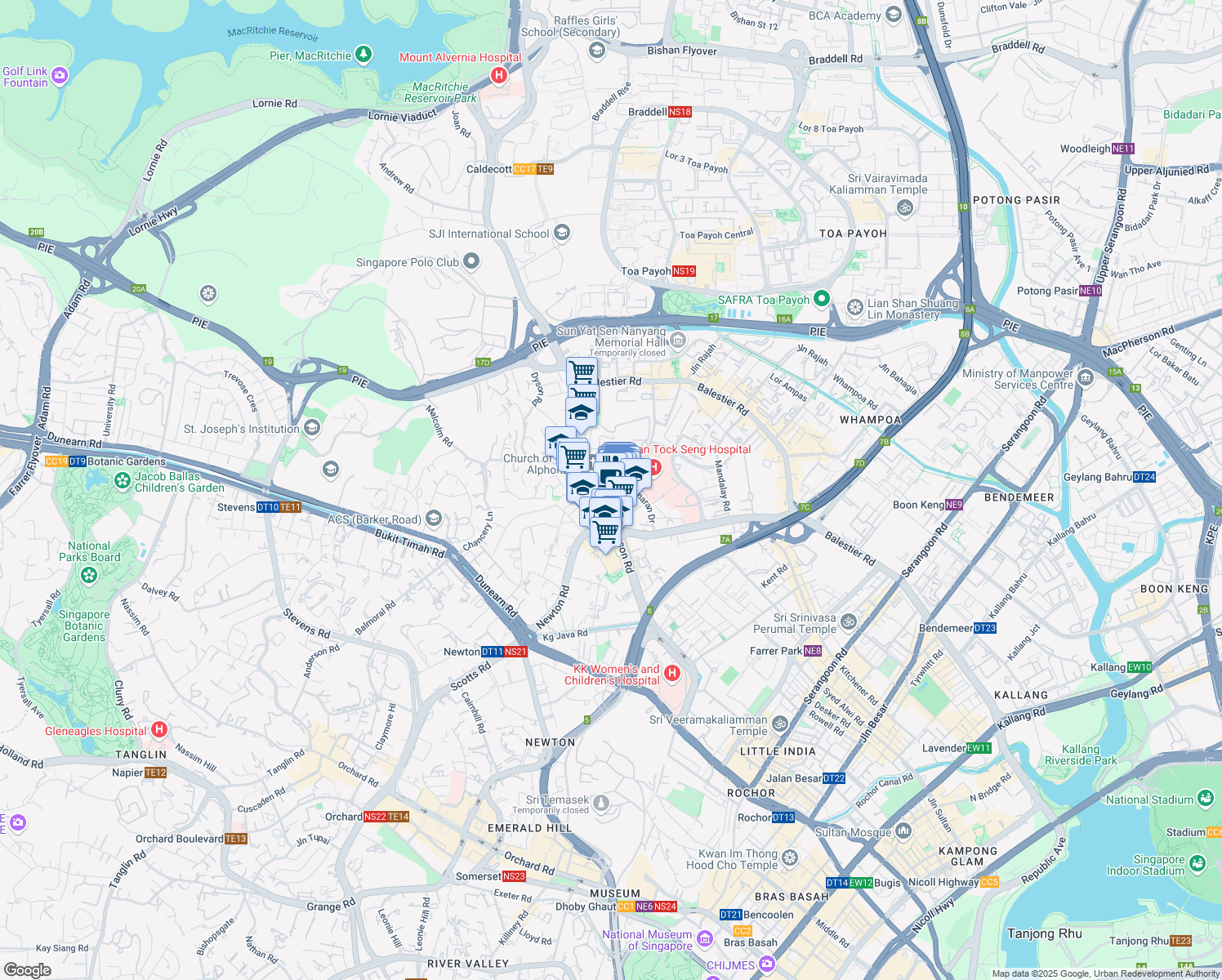 map of restaurants, bars, coffee shops, grocery stores, and more near in Singapore