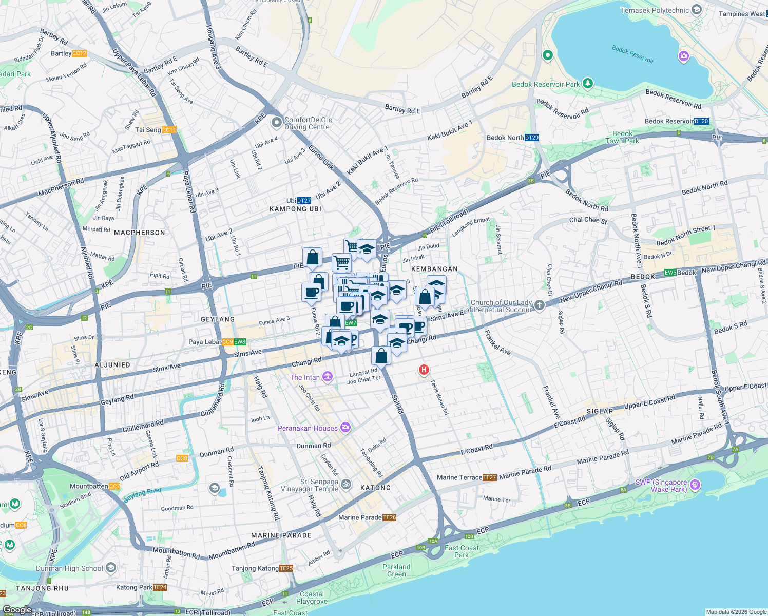 map of restaurants, bars, coffee shops, grocery stores, and more near in Singapore