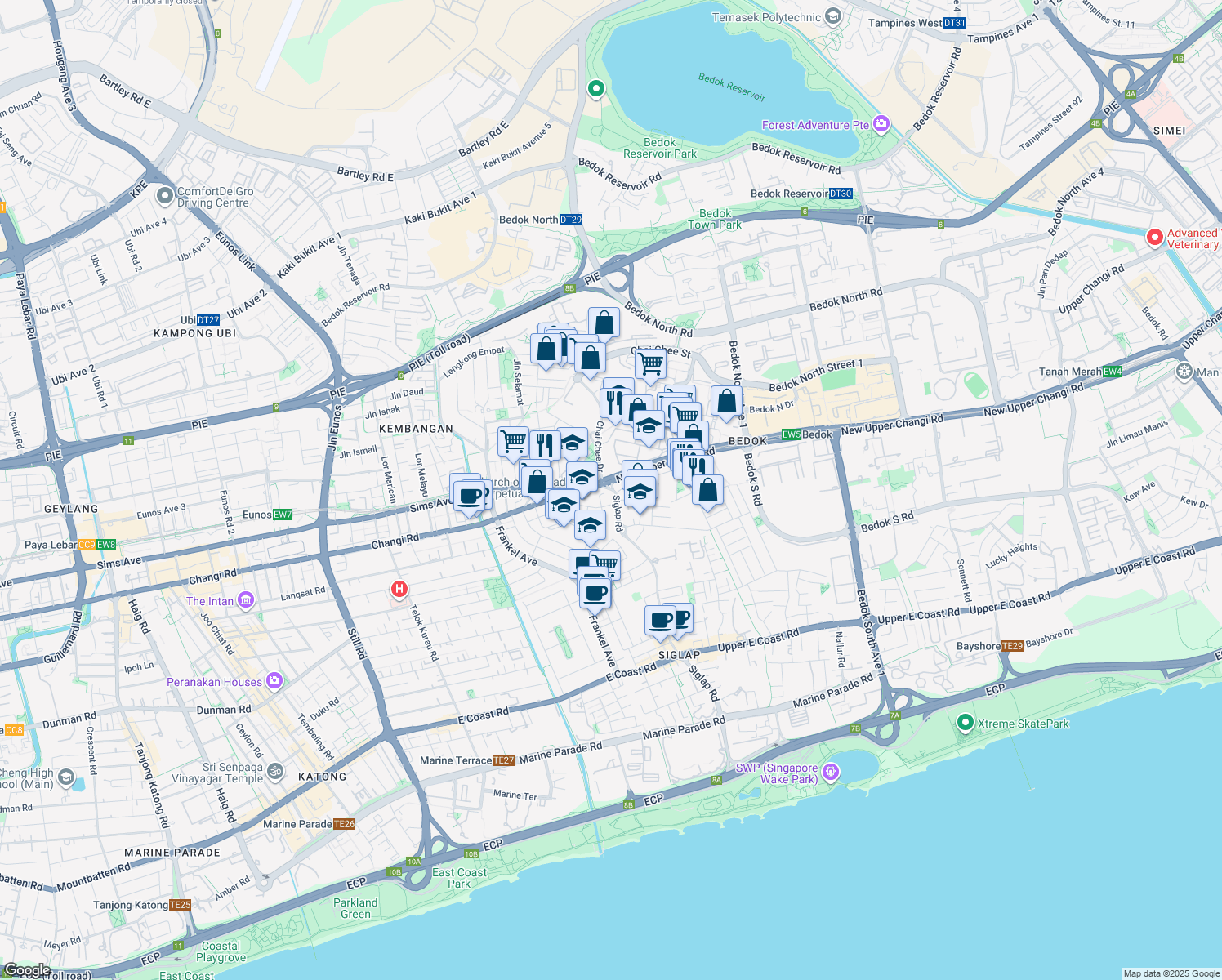 map of restaurants, bars, coffee shops, grocery stores, and more near in Singapore