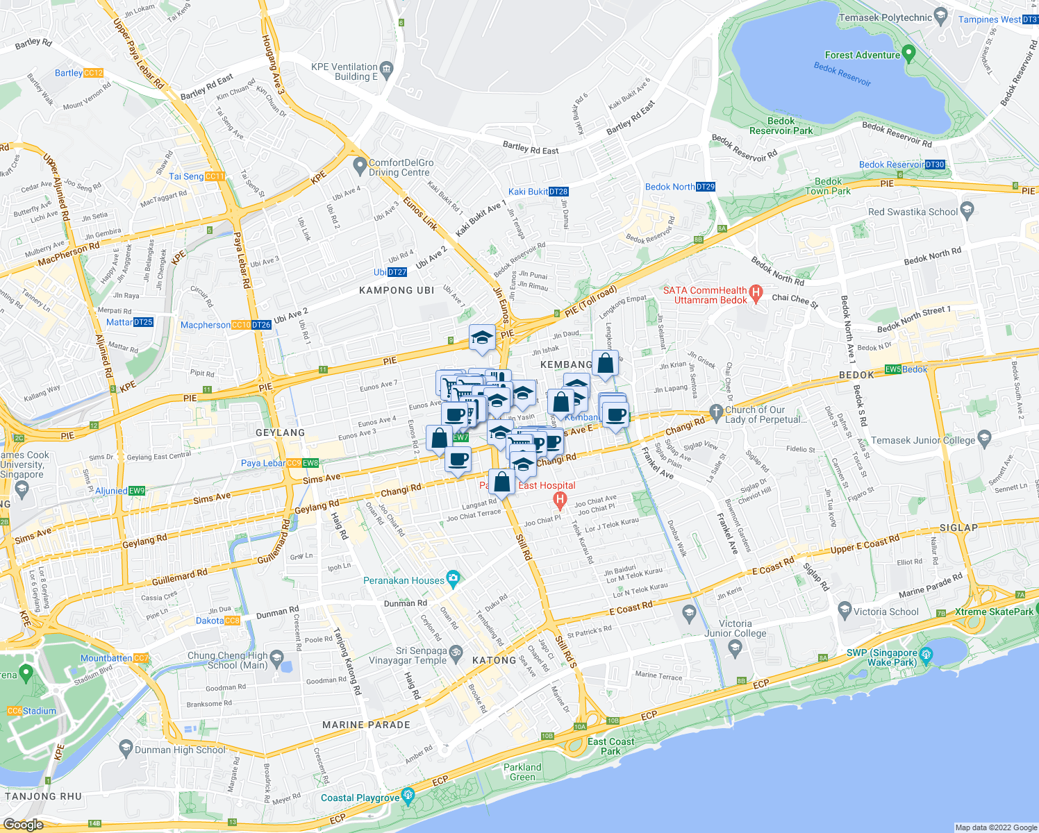 map of restaurants, bars, coffee shops, grocery stores, and more near in Singapore
