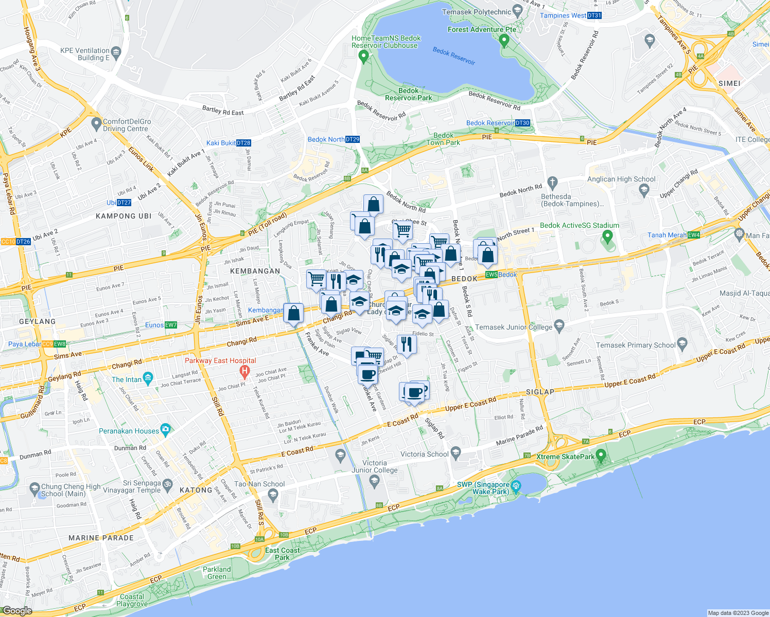 map of restaurants, bars, coffee shops, grocery stores, and more near in Singapore