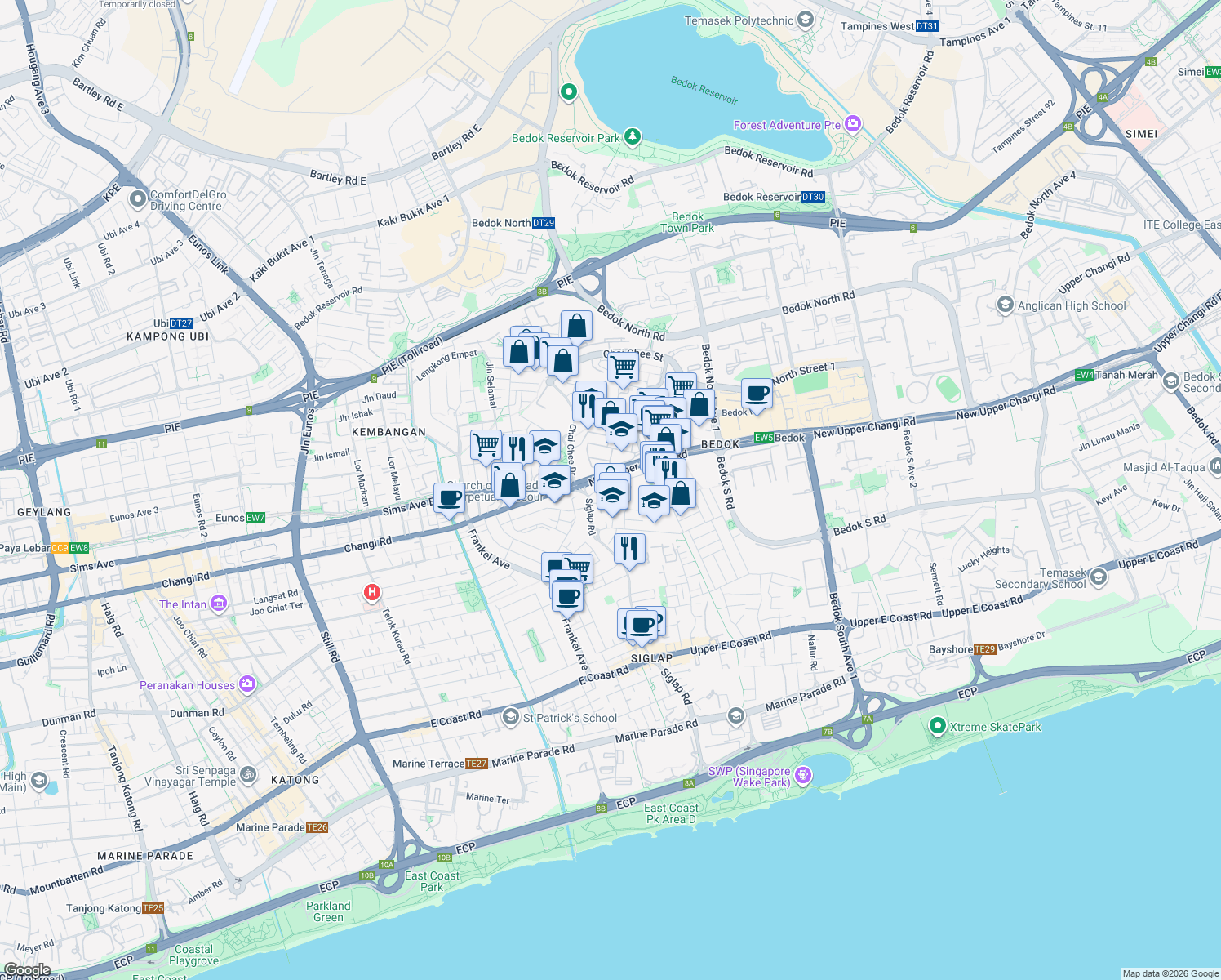 map of restaurants, bars, coffee shops, grocery stores, and more near in Singapore