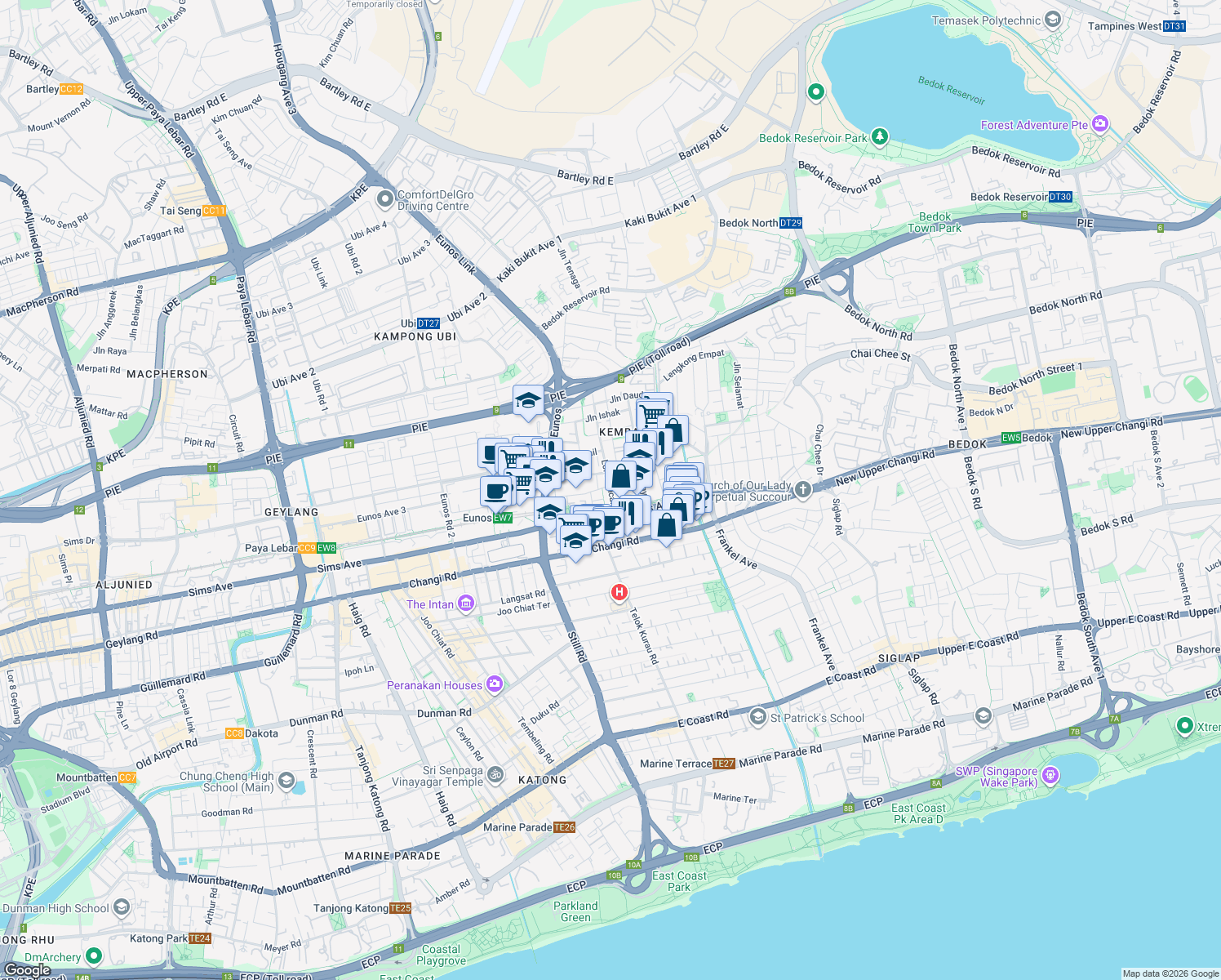 map of restaurants, bars, coffee shops, grocery stores, and more near in Singapore