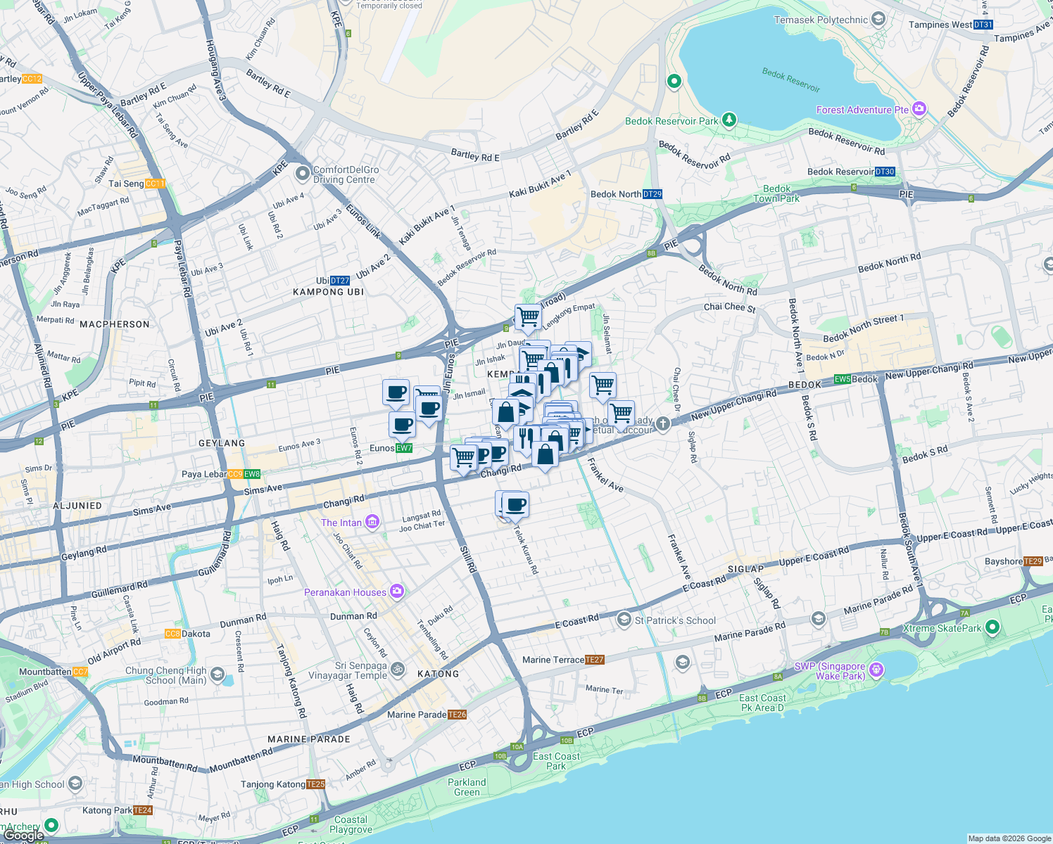 map of restaurants, bars, coffee shops, grocery stores, and more near in Singapore