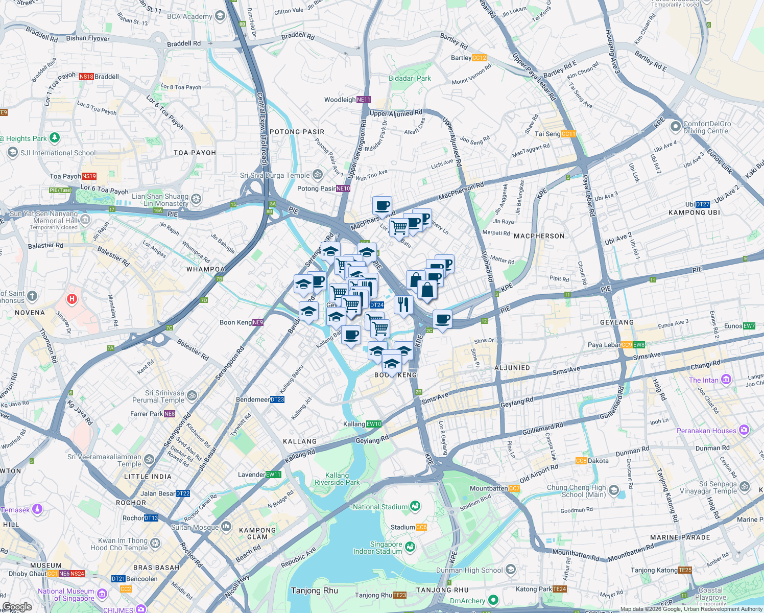 map of restaurants, bars, coffee shops, grocery stores, and more near in Singapore