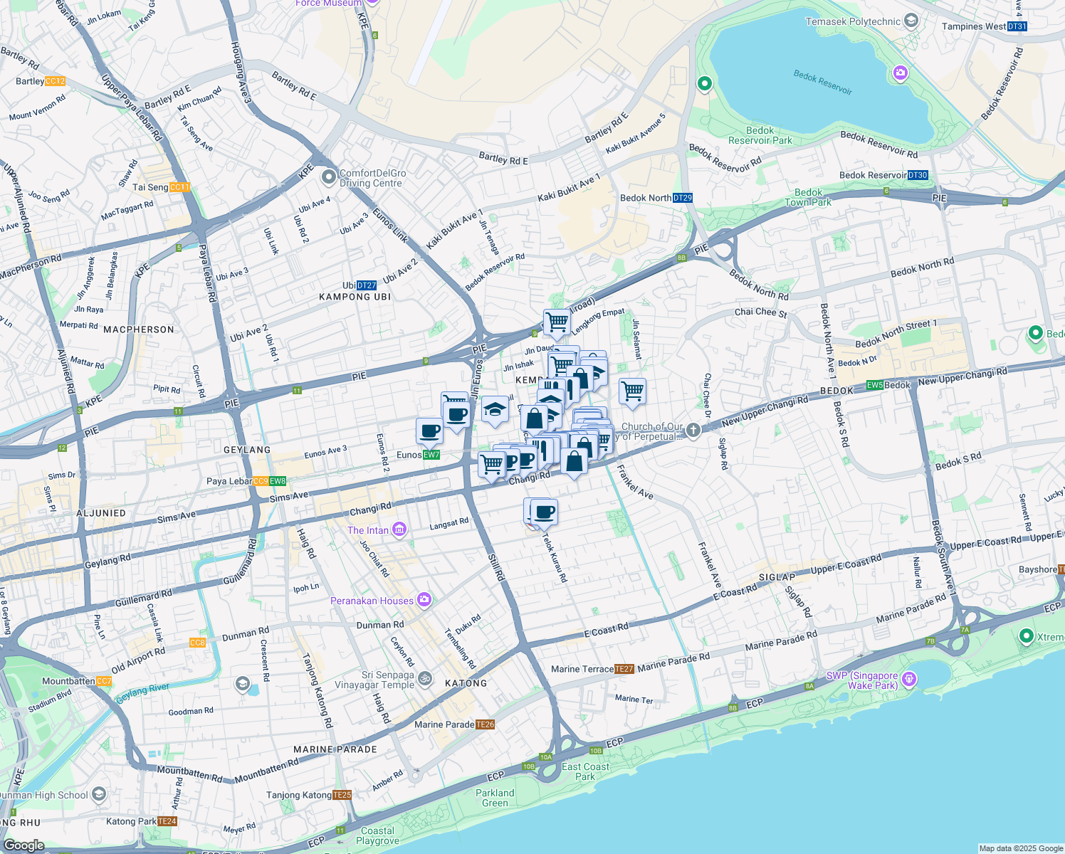 map of restaurants, bars, coffee shops, grocery stores, and more near in Singapore