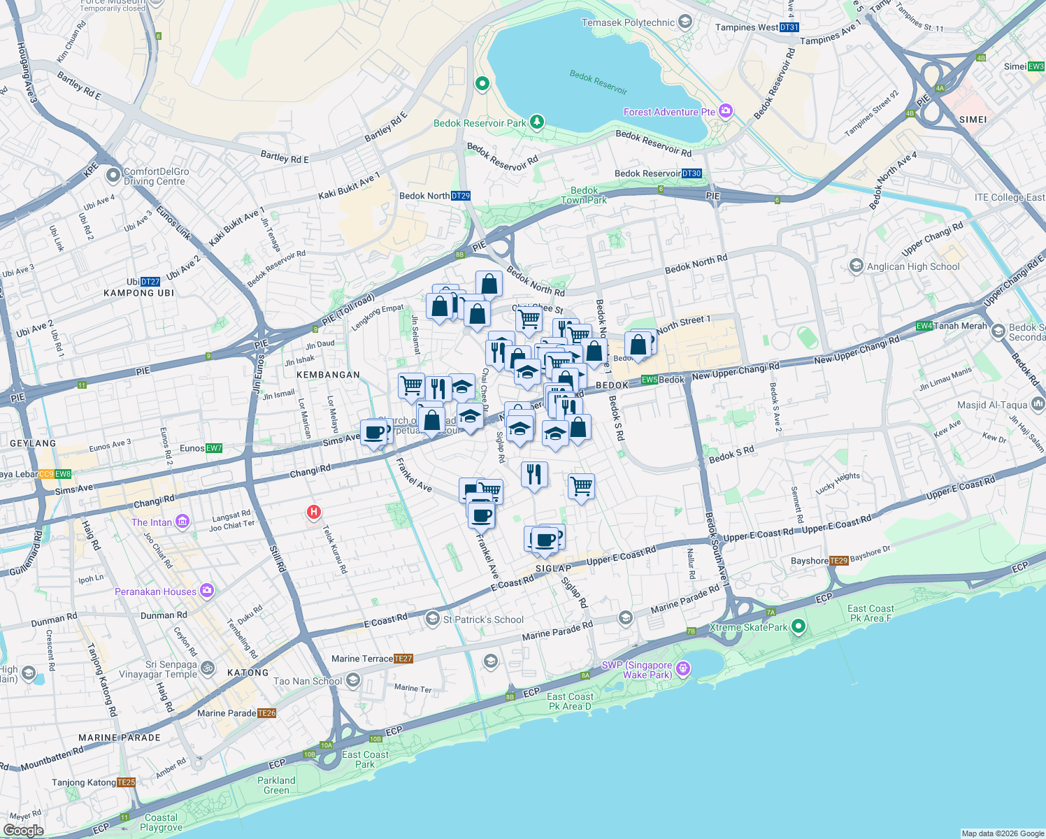 map of restaurants, bars, coffee shops, grocery stores, and more near in Singapore