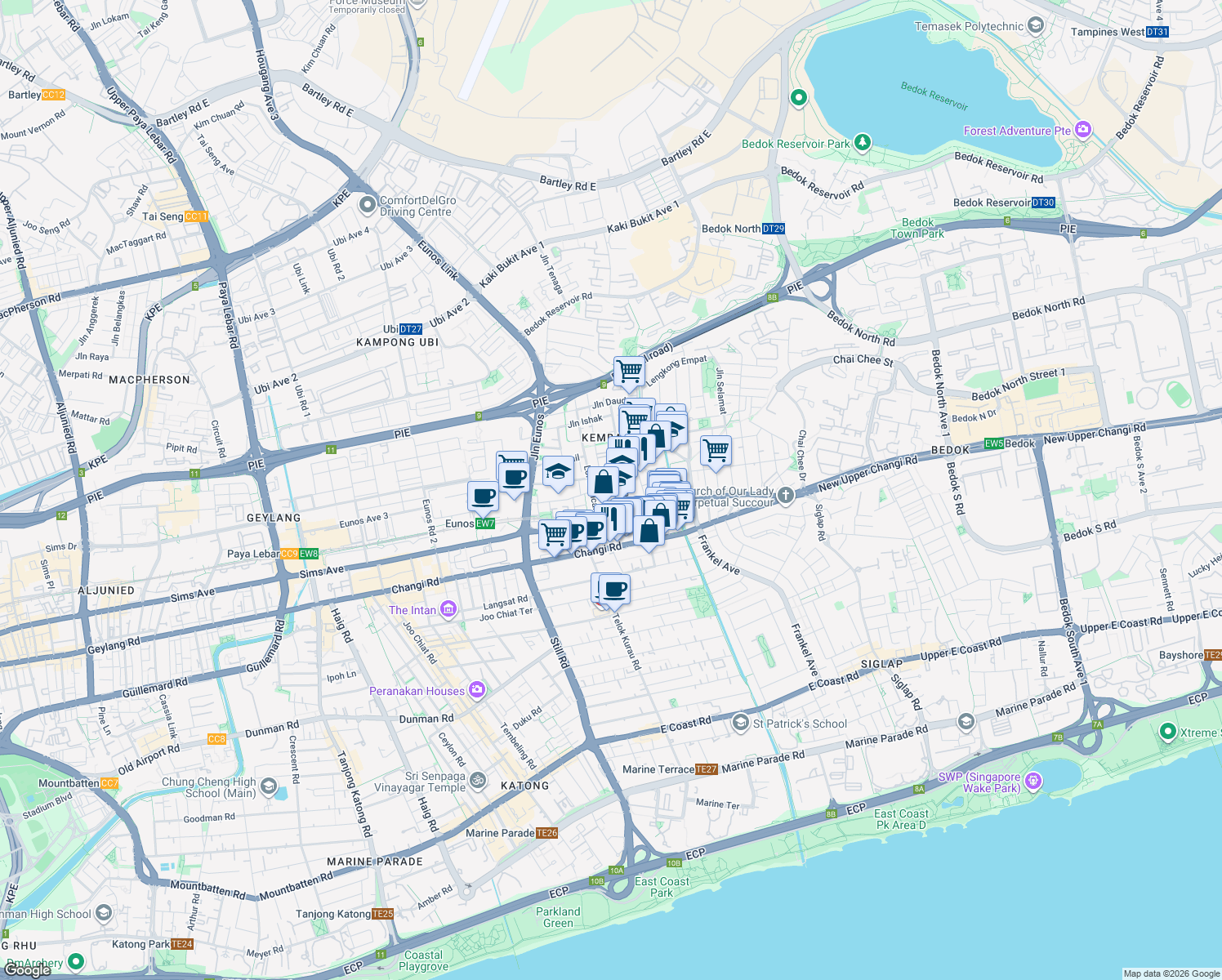map of restaurants, bars, coffee shops, grocery stores, and more near in Singapore