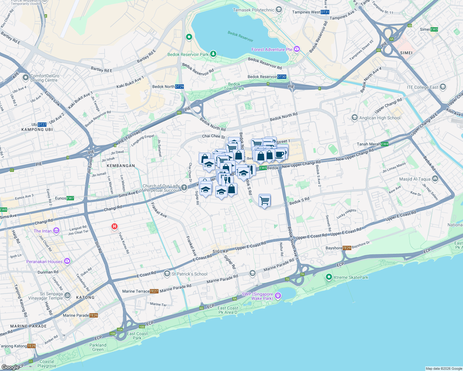 map of restaurants, bars, coffee shops, grocery stores, and more near in Singapore