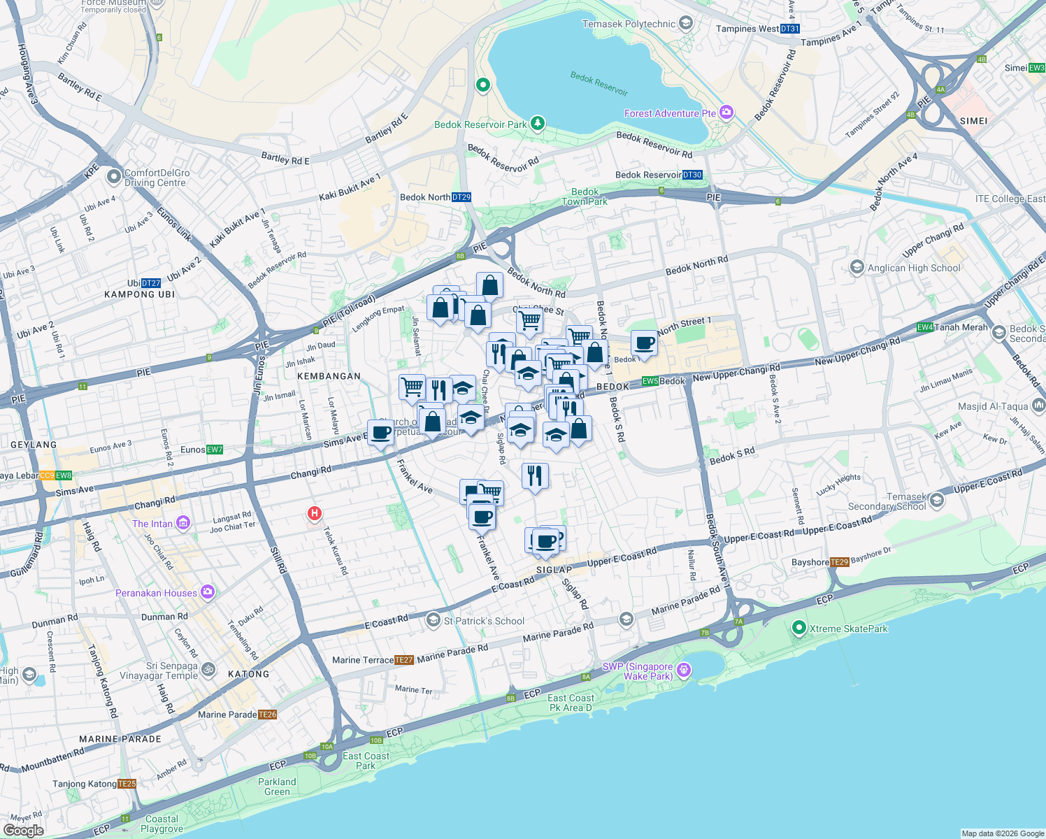 map of restaurants, bars, coffee shops, grocery stores, and more near in Singapore