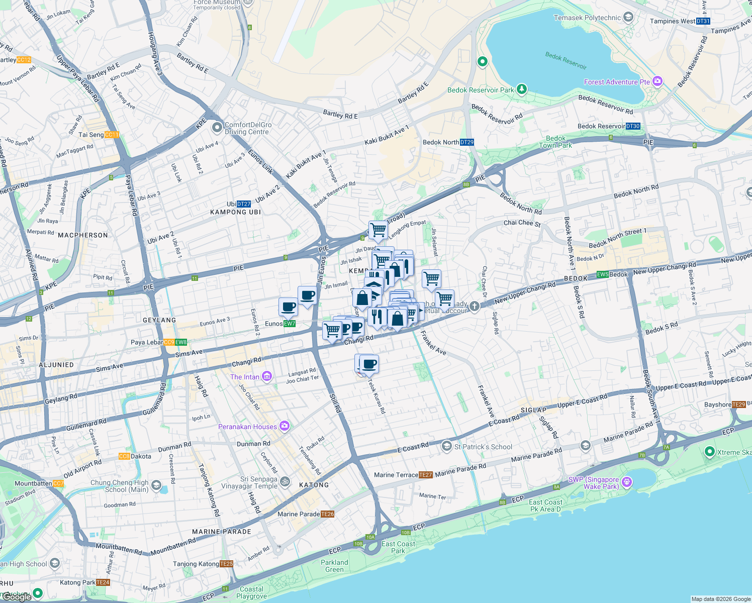 map of restaurants, bars, coffee shops, grocery stores, and more near in Singapore