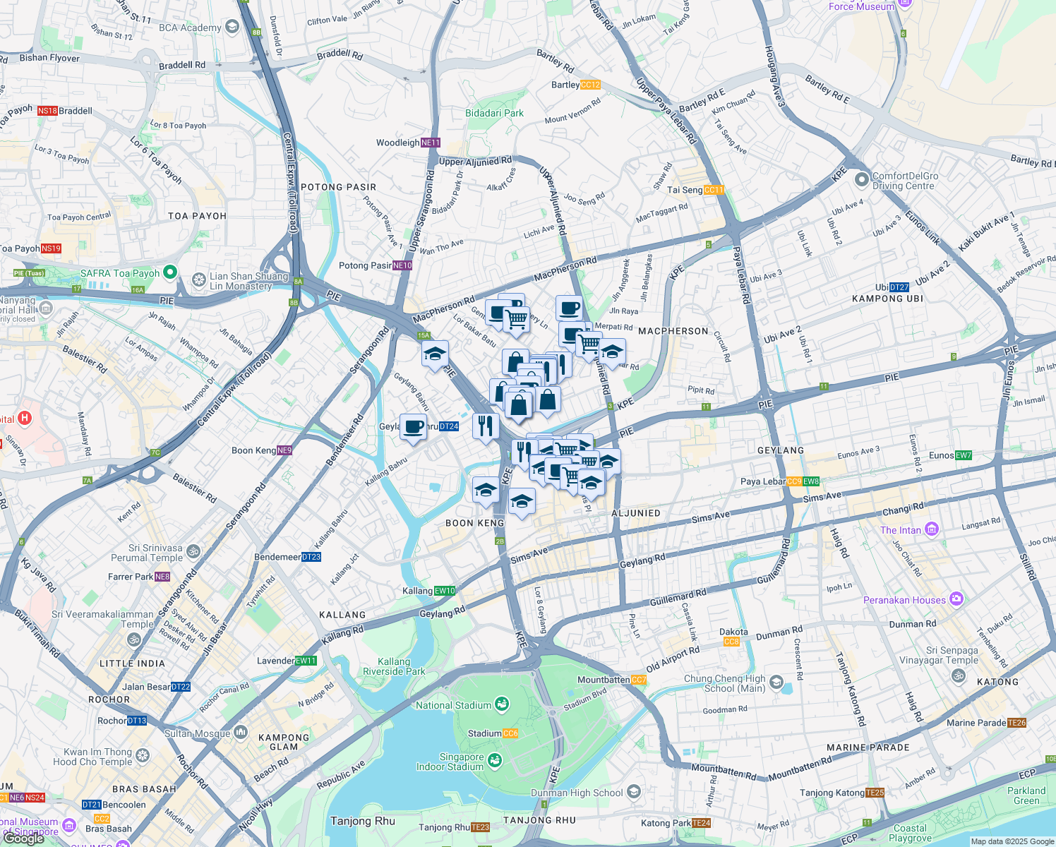 map of restaurants, bars, coffee shops, grocery stores, and more near in Singapore