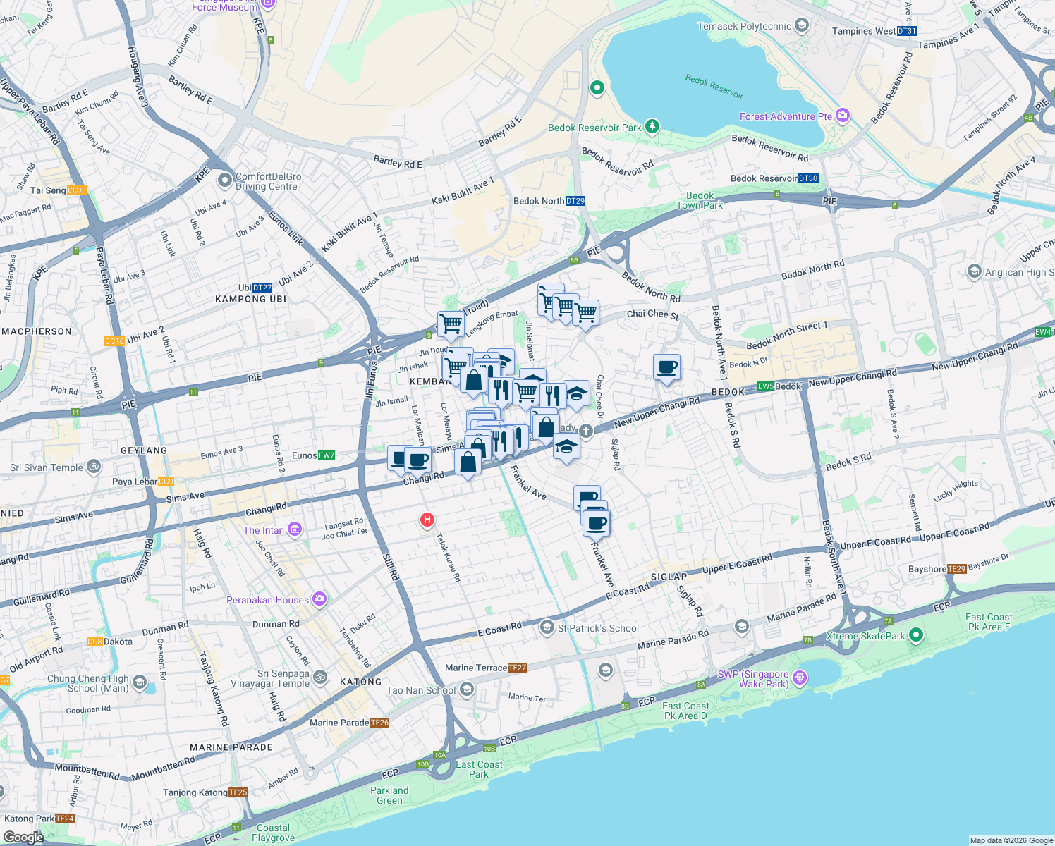 map of restaurants, bars, coffee shops, grocery stores, and more near in Singapore