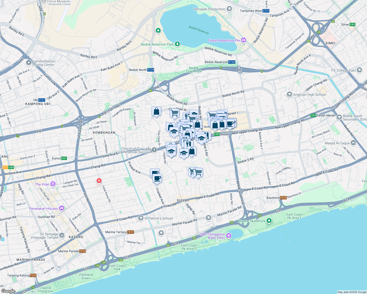 map of restaurants, bars, coffee shops, grocery stores, and more near in Singapore
