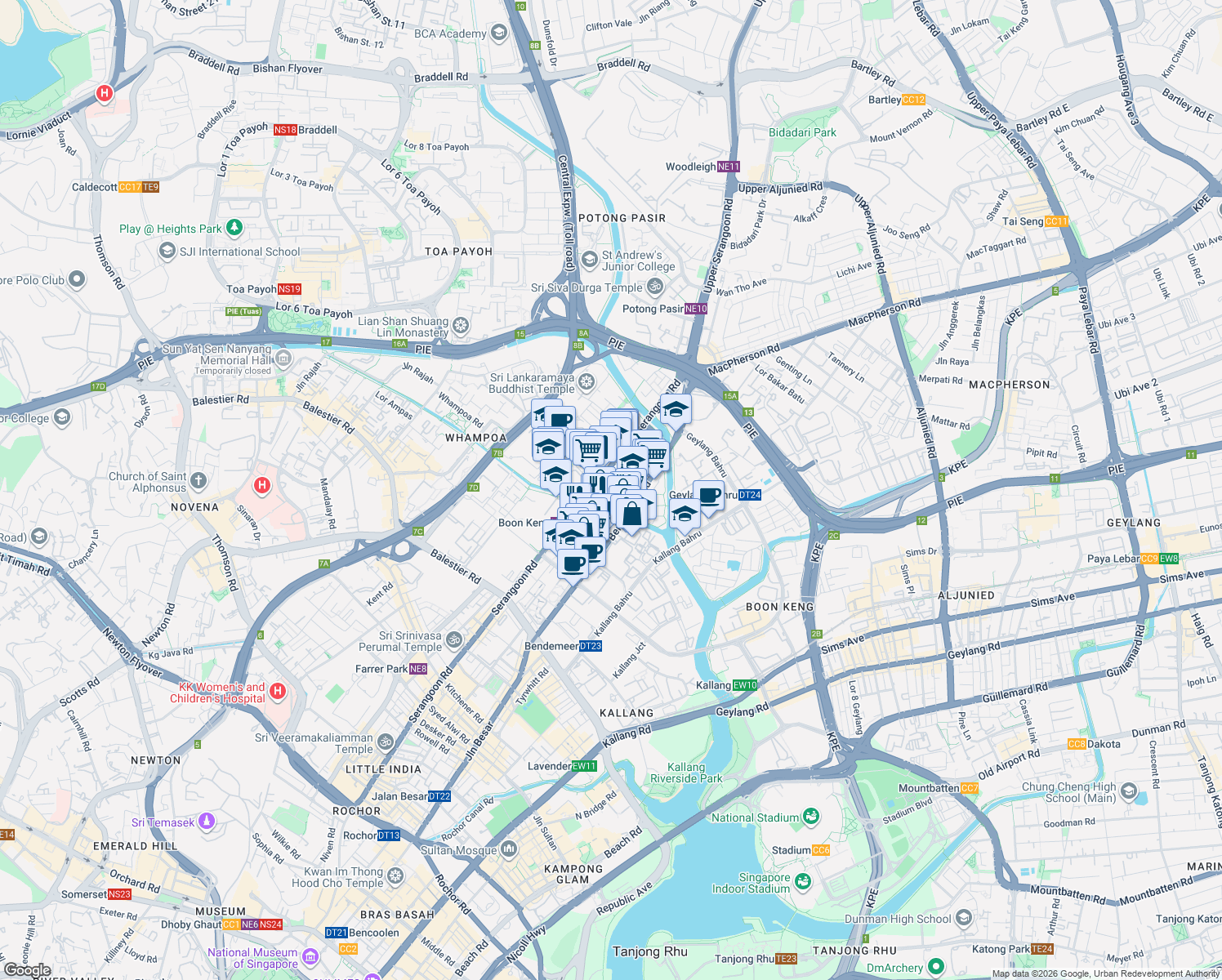 map of restaurants, bars, coffee shops, grocery stores, and more near in Singapore