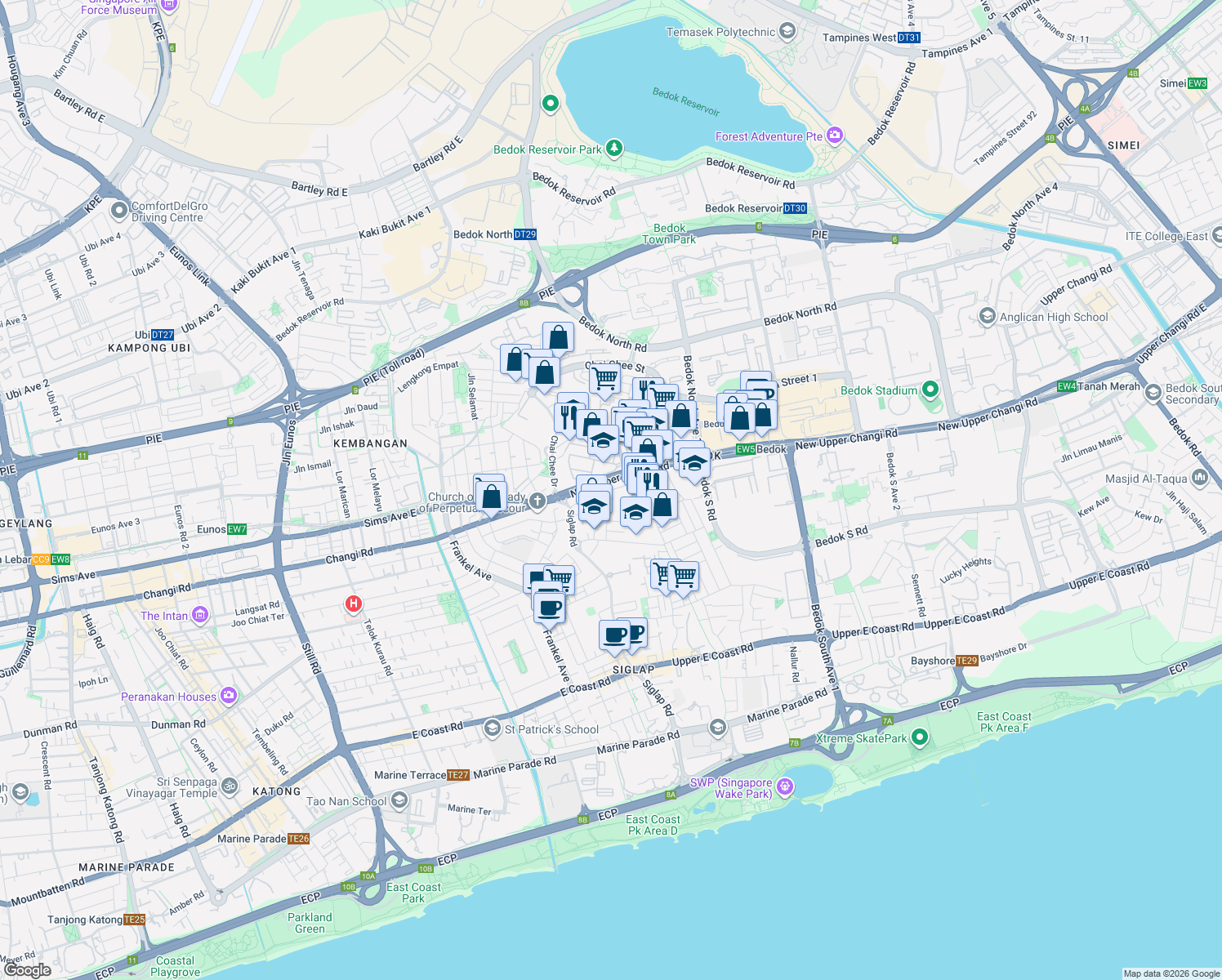 map of restaurants, bars, coffee shops, grocery stores, and more near in Singapore