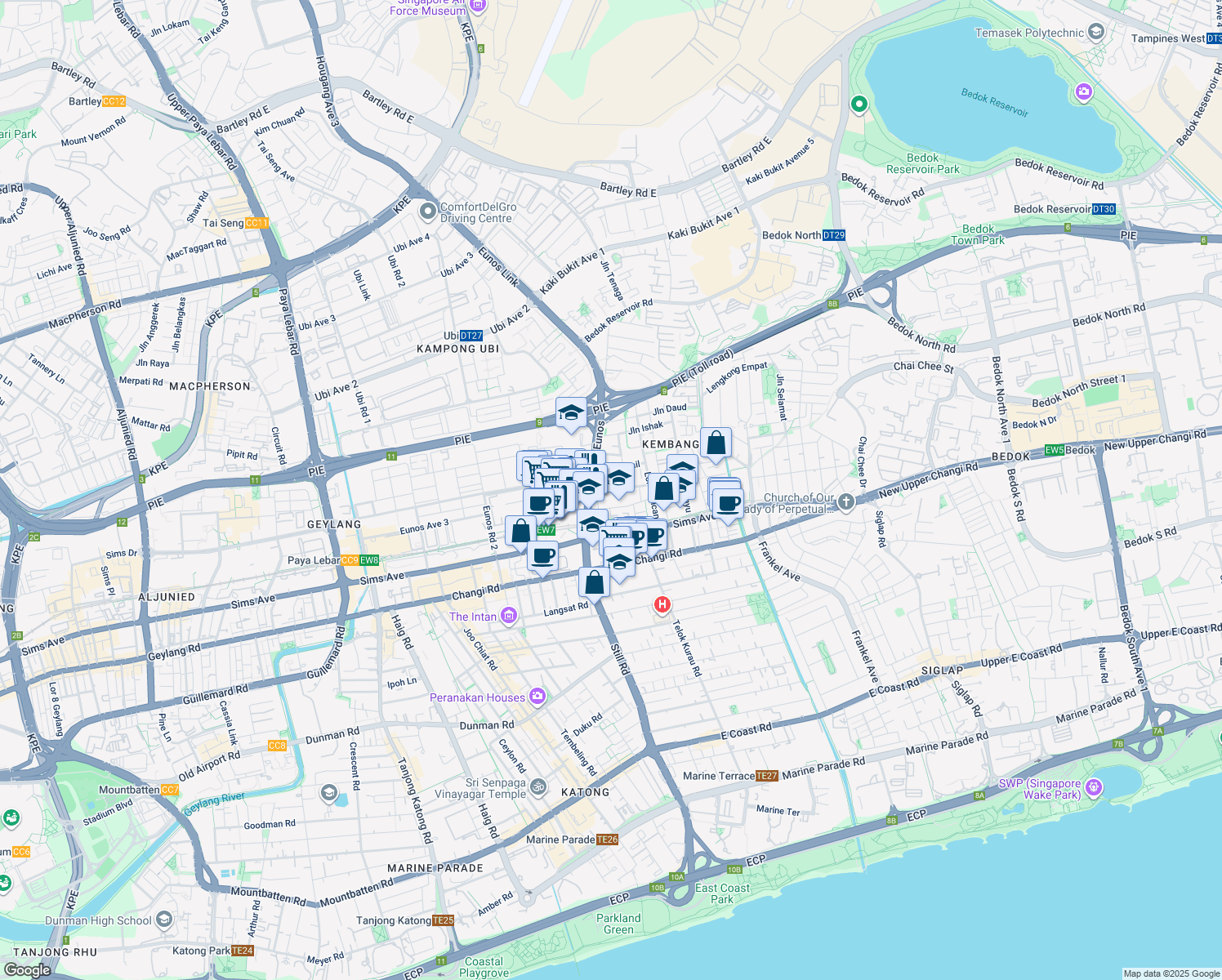 map of restaurants, bars, coffee shops, grocery stores, and more near in Singapore