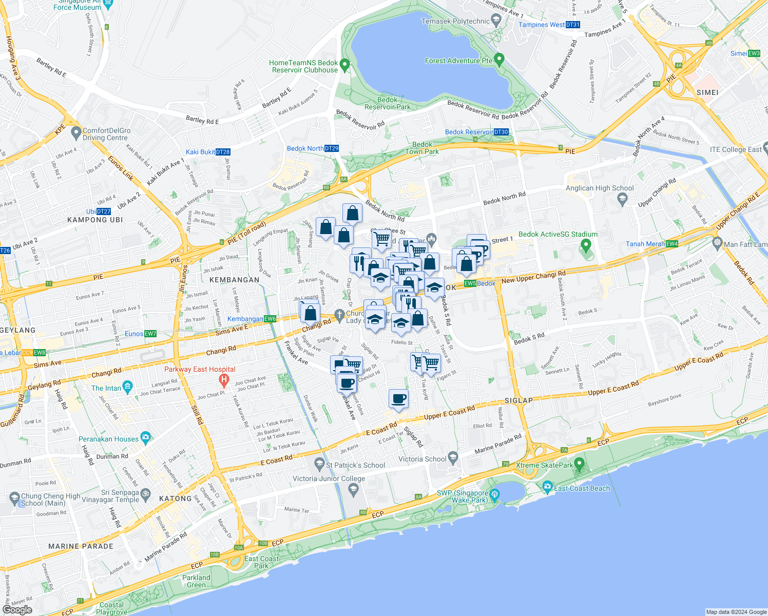 map of restaurants, bars, coffee shops, grocery stores, and more near in Singapore