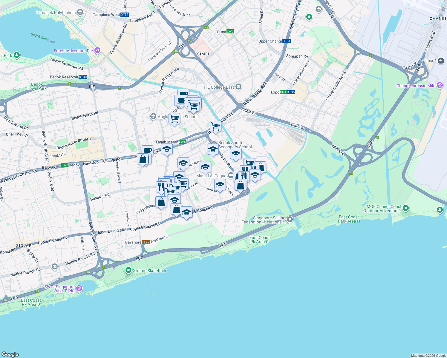 map of restaurants, bars, coffee shops, grocery stores, and more near in Singapore