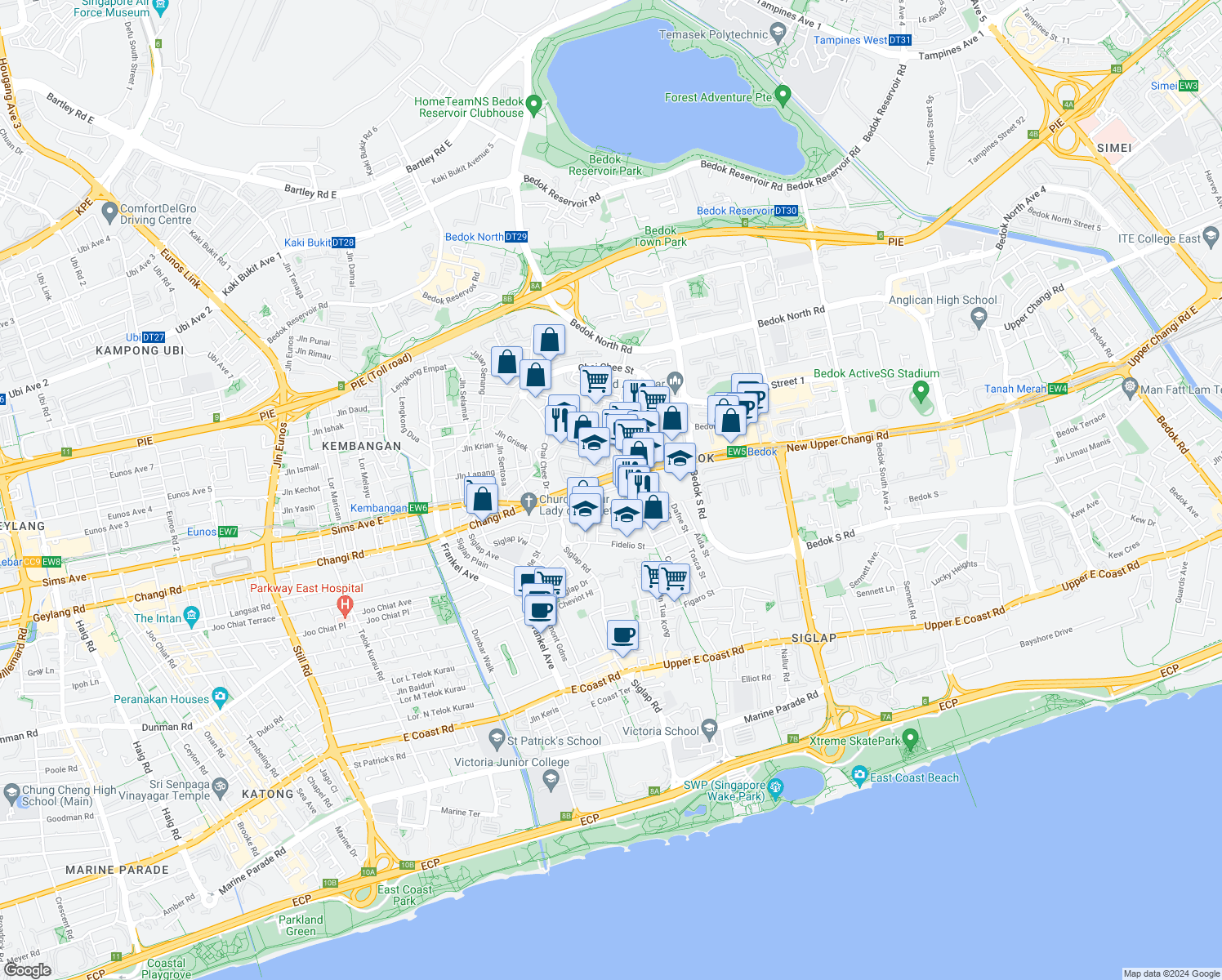 map of restaurants, bars, coffee shops, grocery stores, and more near in Singapore
