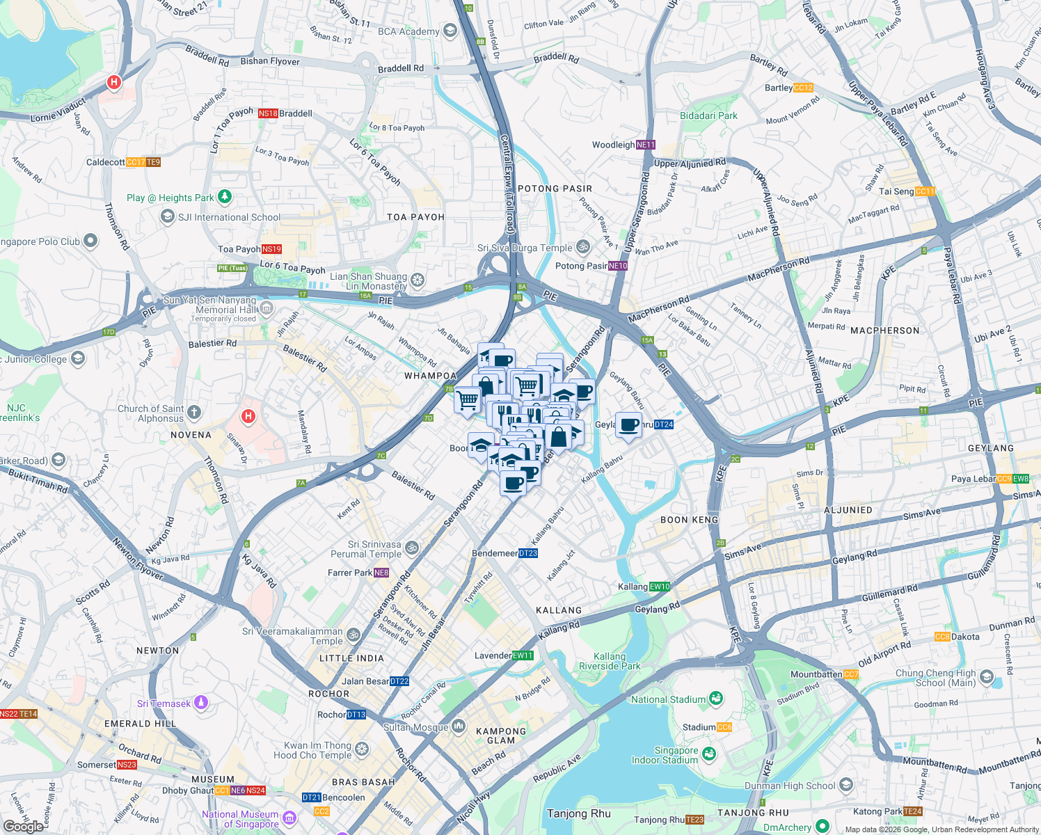map of restaurants, bars, coffee shops, grocery stores, and more near in Singapore