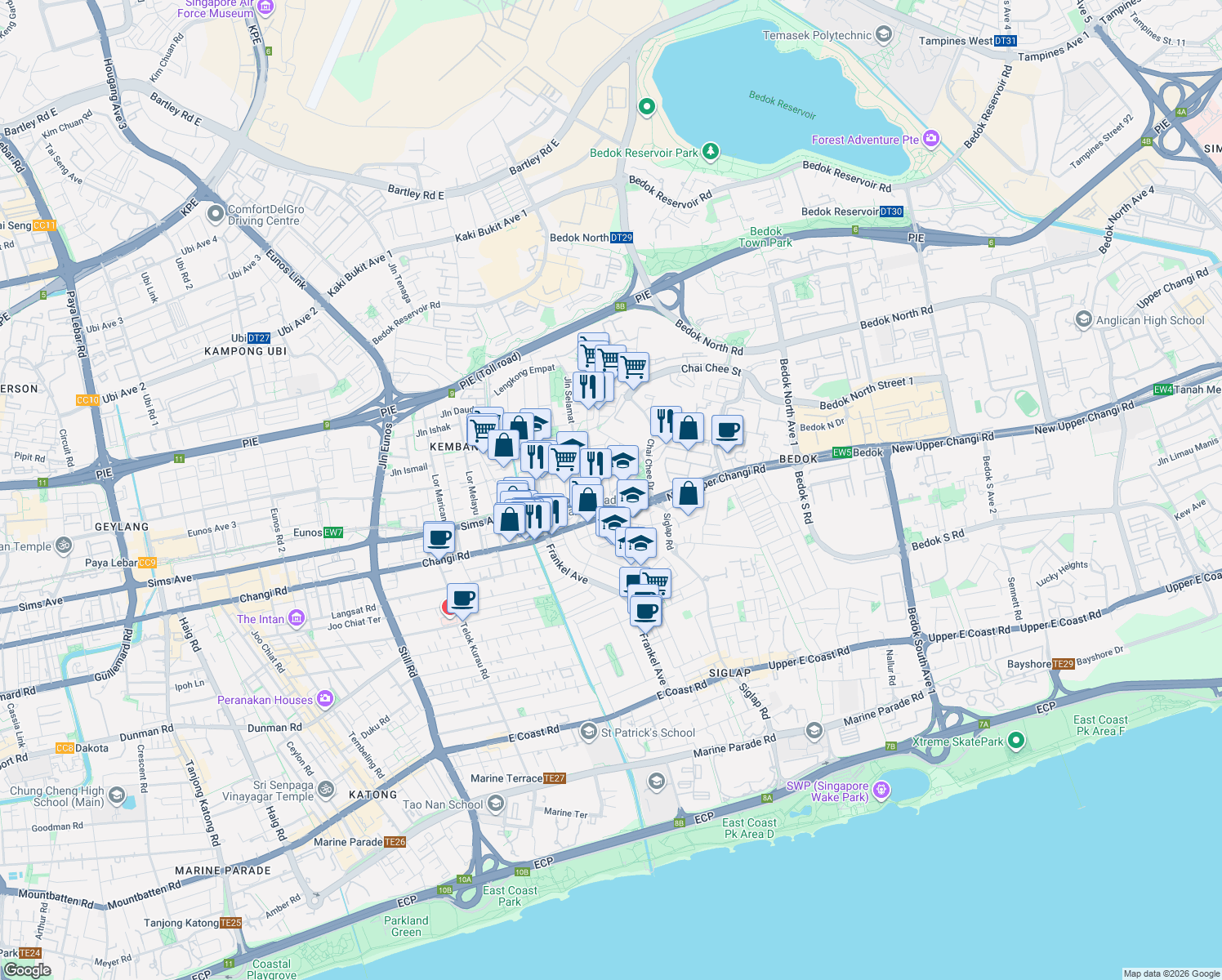 map of restaurants, bars, coffee shops, grocery stores, and more near in Singapore