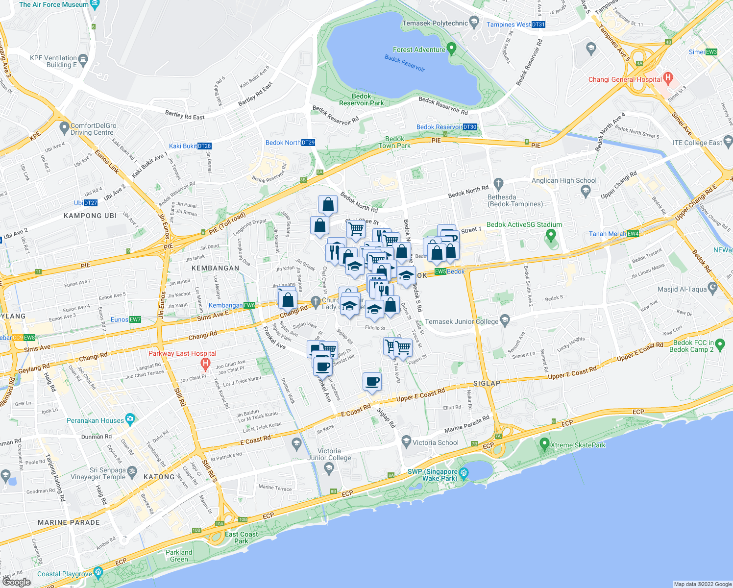 map of restaurants, bars, coffee shops, grocery stores, and more near in Singapore
