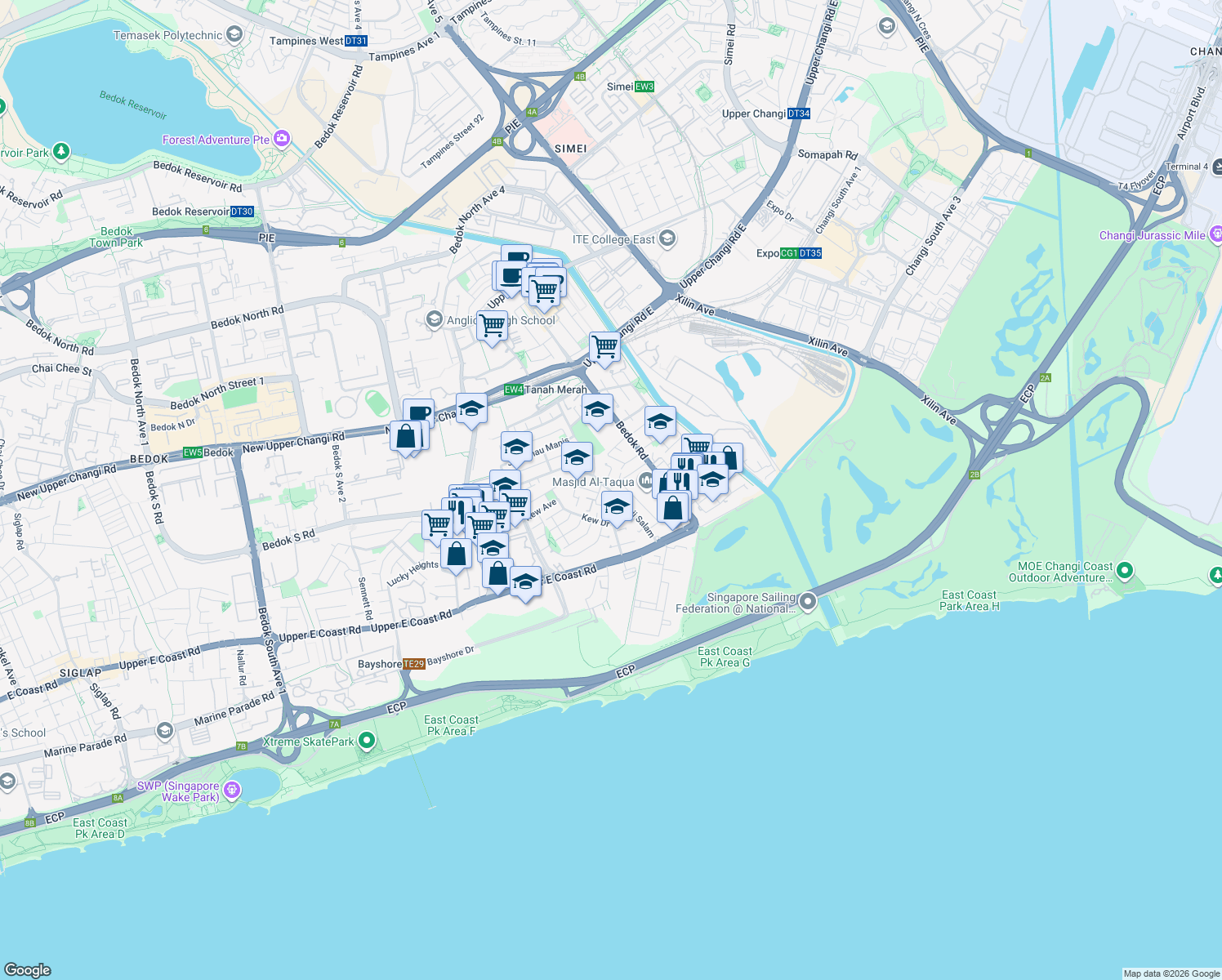 map of restaurants, bars, coffee shops, grocery stores, and more near in Singapore