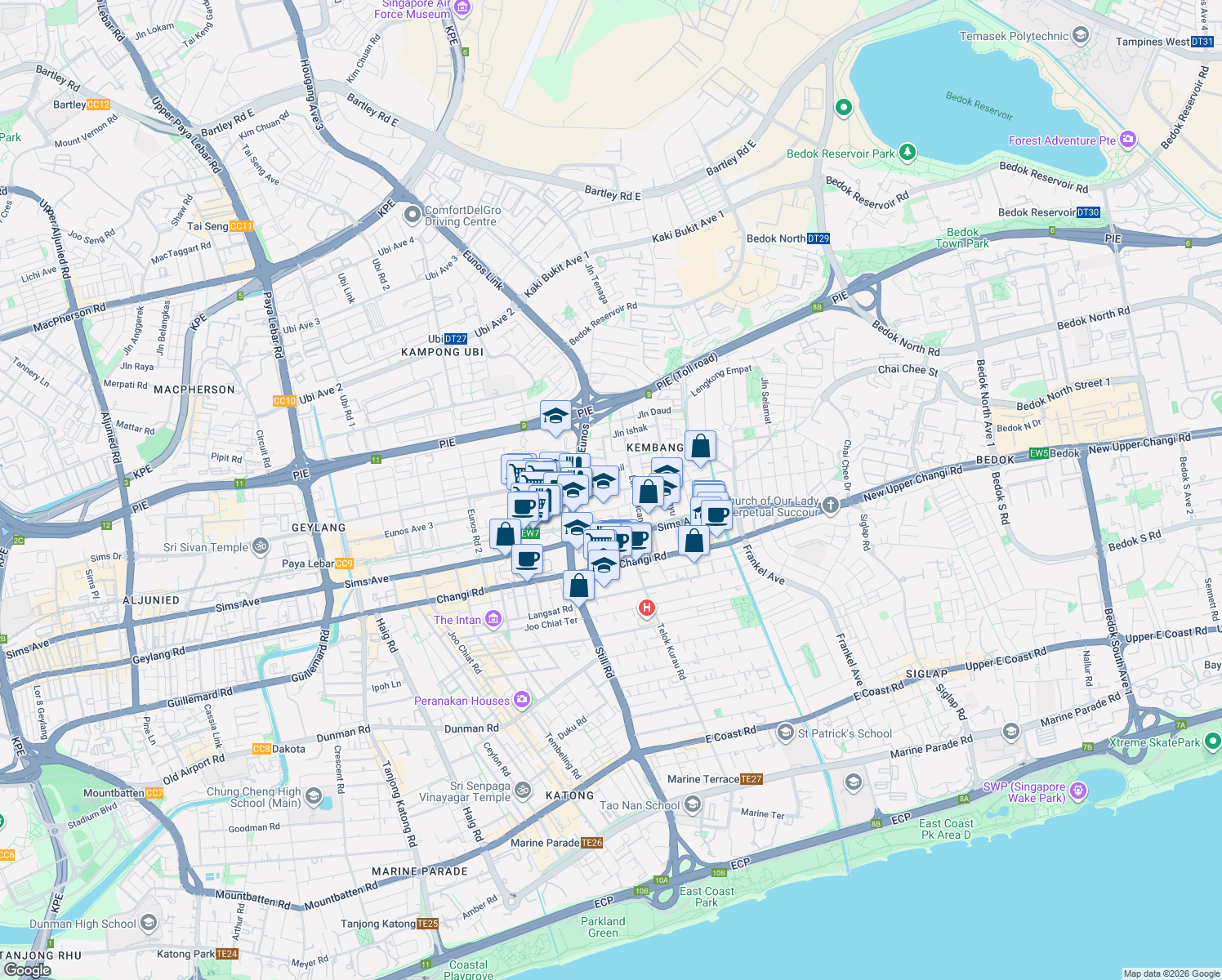 map of restaurants, bars, coffee shops, grocery stores, and more near in Singapore