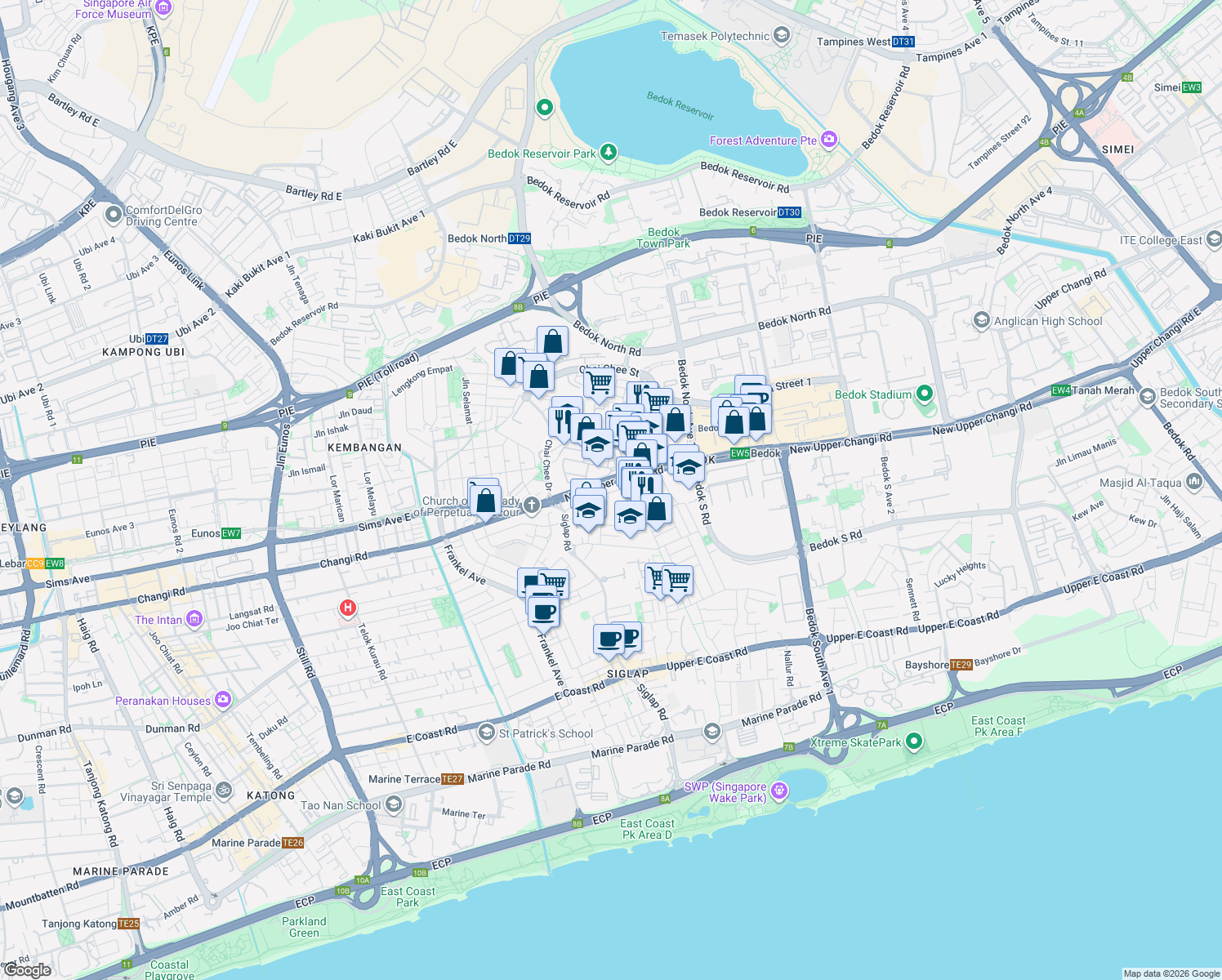 map of restaurants, bars, coffee shops, grocery stores, and more near in Singapore