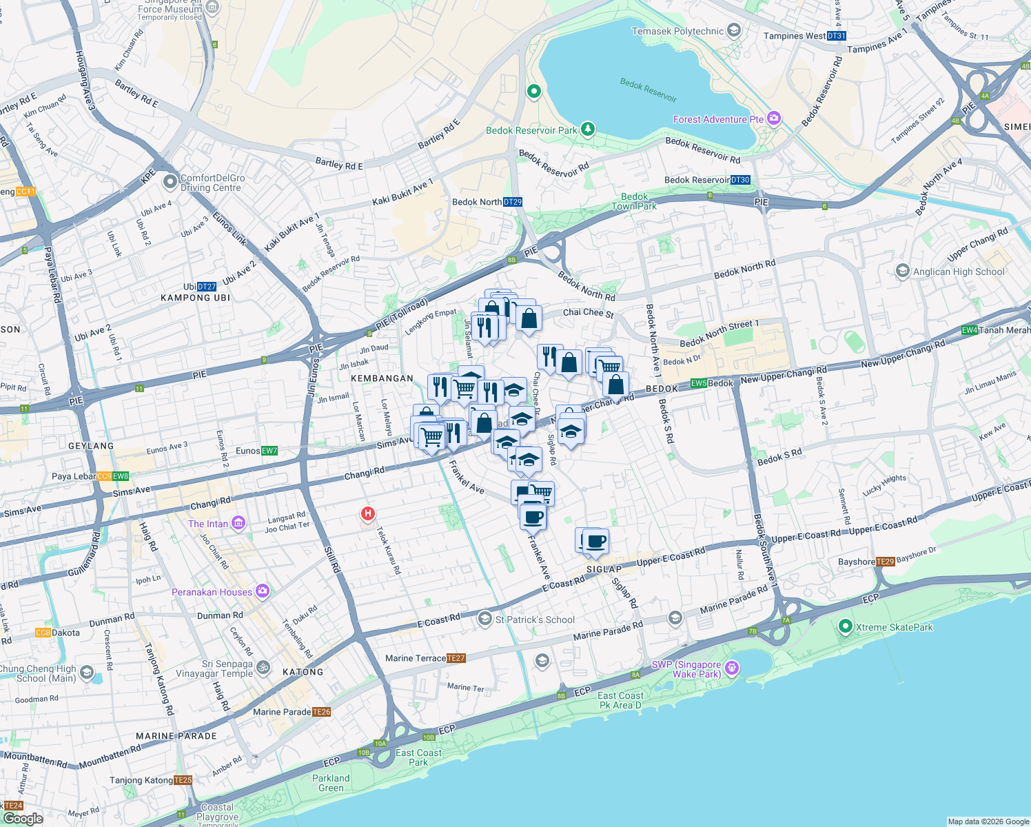 map of restaurants, bars, coffee shops, grocery stores, and more near in Singapore