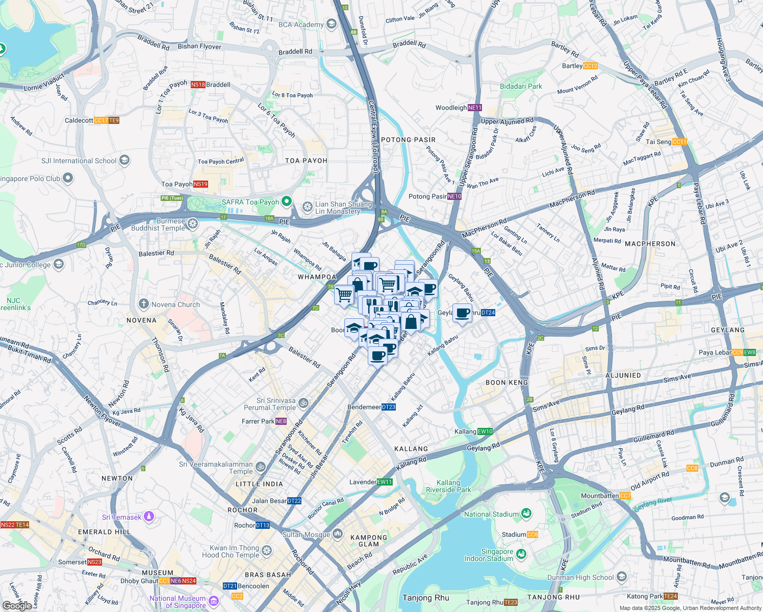 map of restaurants, bars, coffee shops, grocery stores, and more near in Singapore