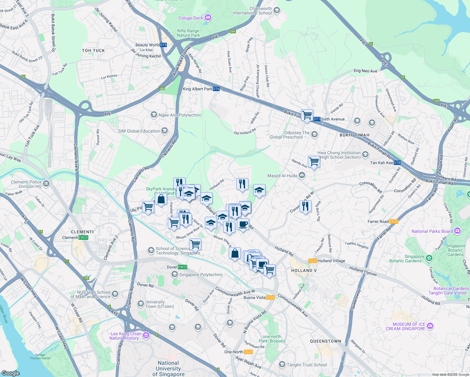 map of restaurants, bars, coffee shops, grocery stores, and more near in Singapore