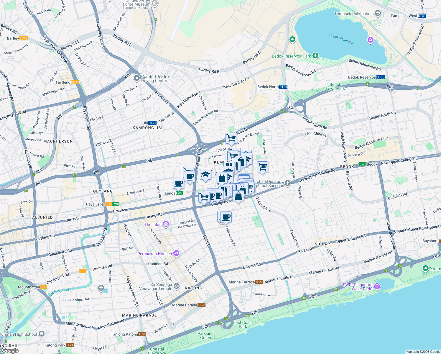 map of restaurants, bars, coffee shops, grocery stores, and more near in Singapore
