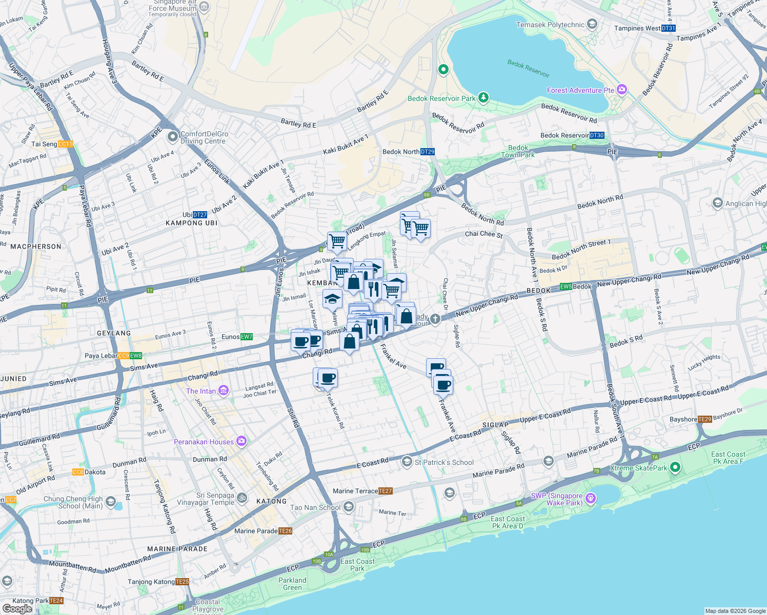 map of restaurants, bars, coffee shops, grocery stores, and more near in Singapore