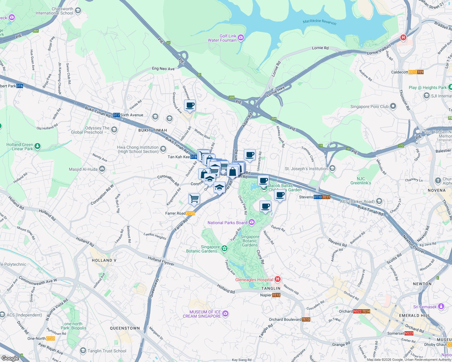 map of restaurants, bars, coffee shops, grocery stores, and more near in Singapore