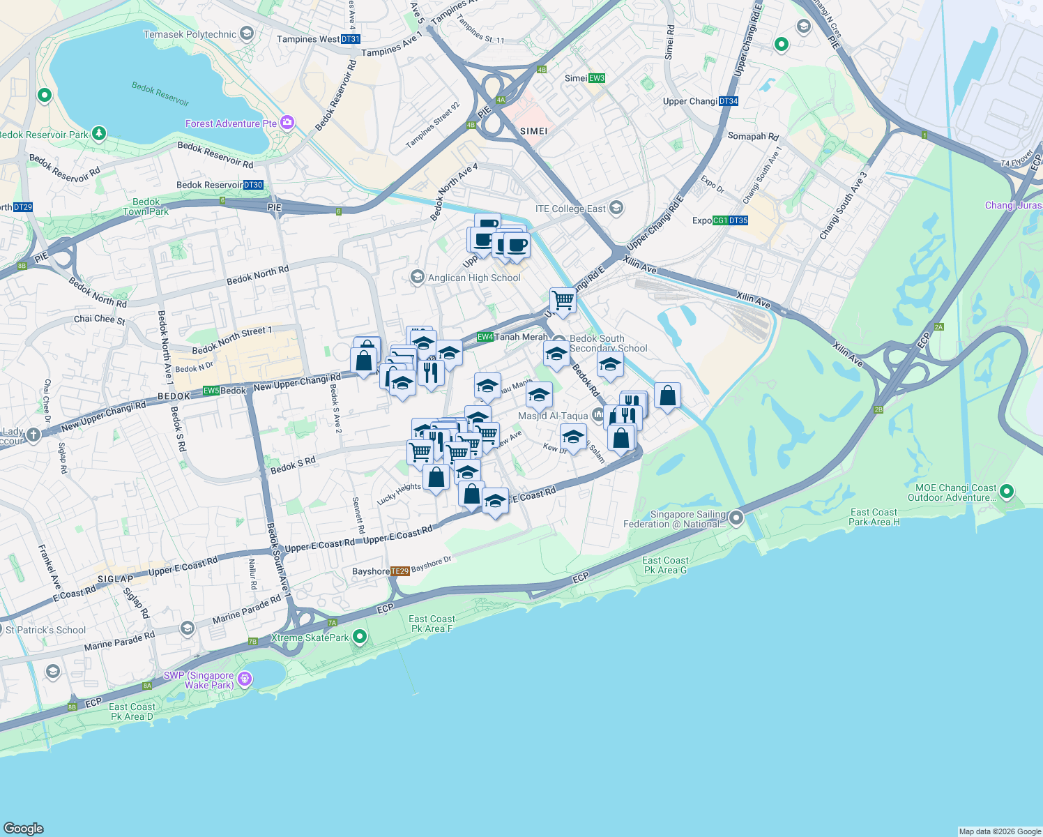 map of restaurants, bars, coffee shops, grocery stores, and more near in Singapore