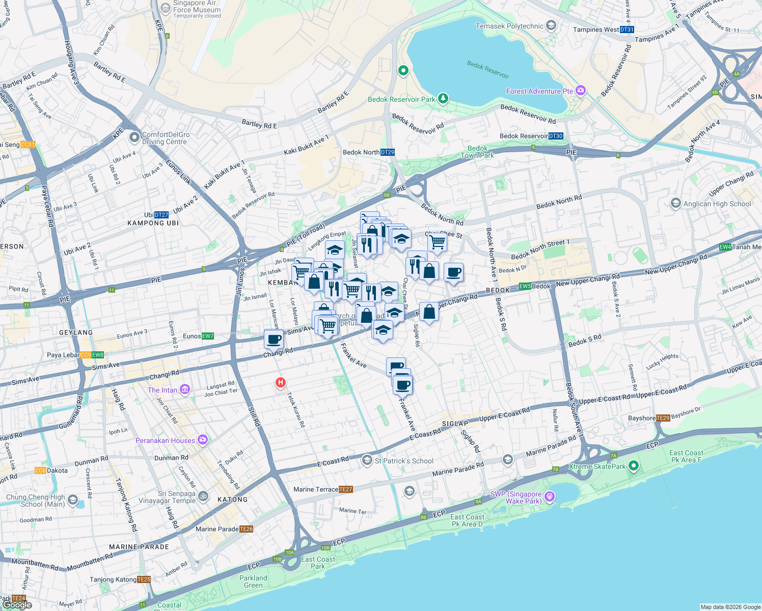 map of restaurants, bars, coffee shops, grocery stores, and more near in Singapore