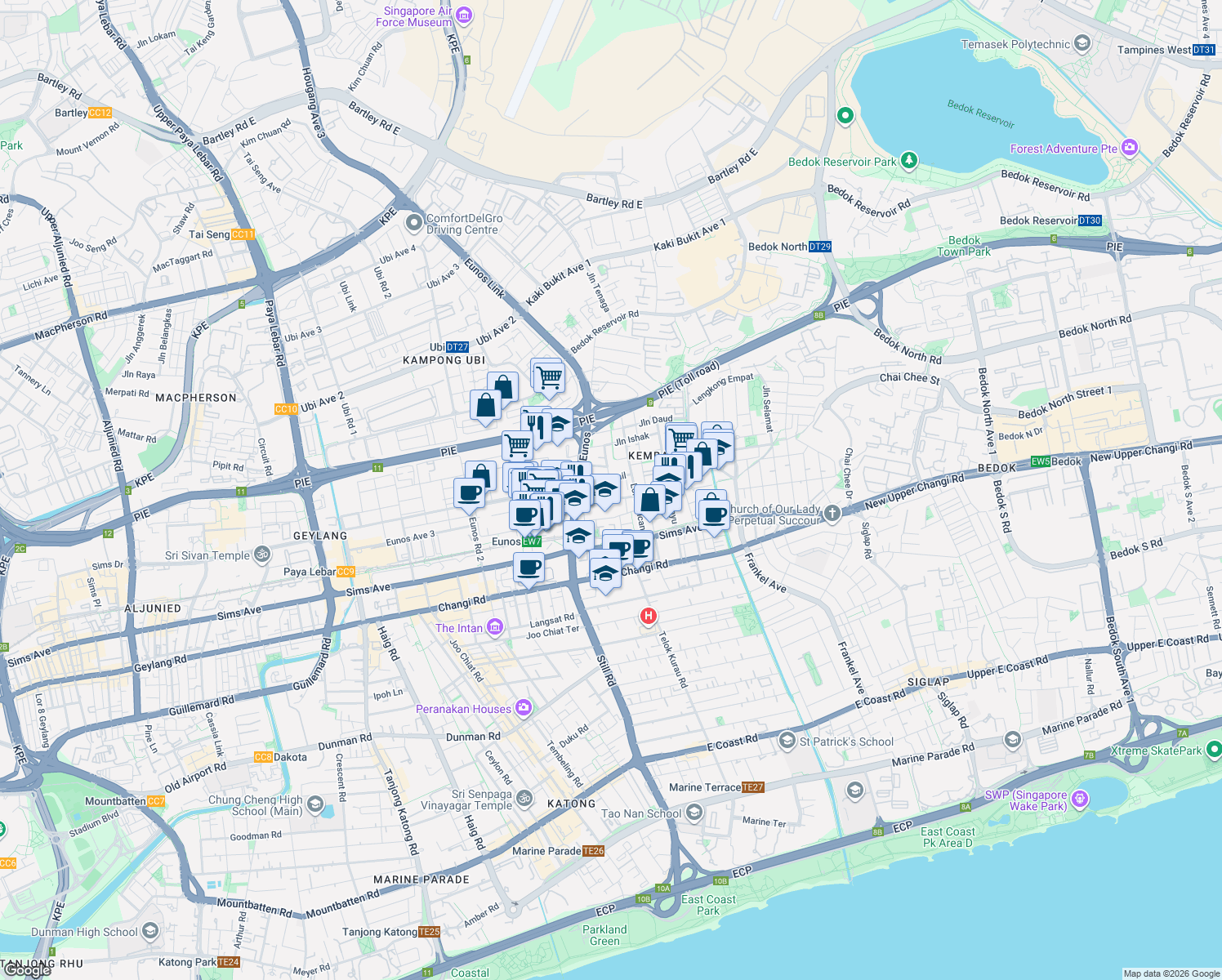 map of restaurants, bars, coffee shops, grocery stores, and more near in Singapore