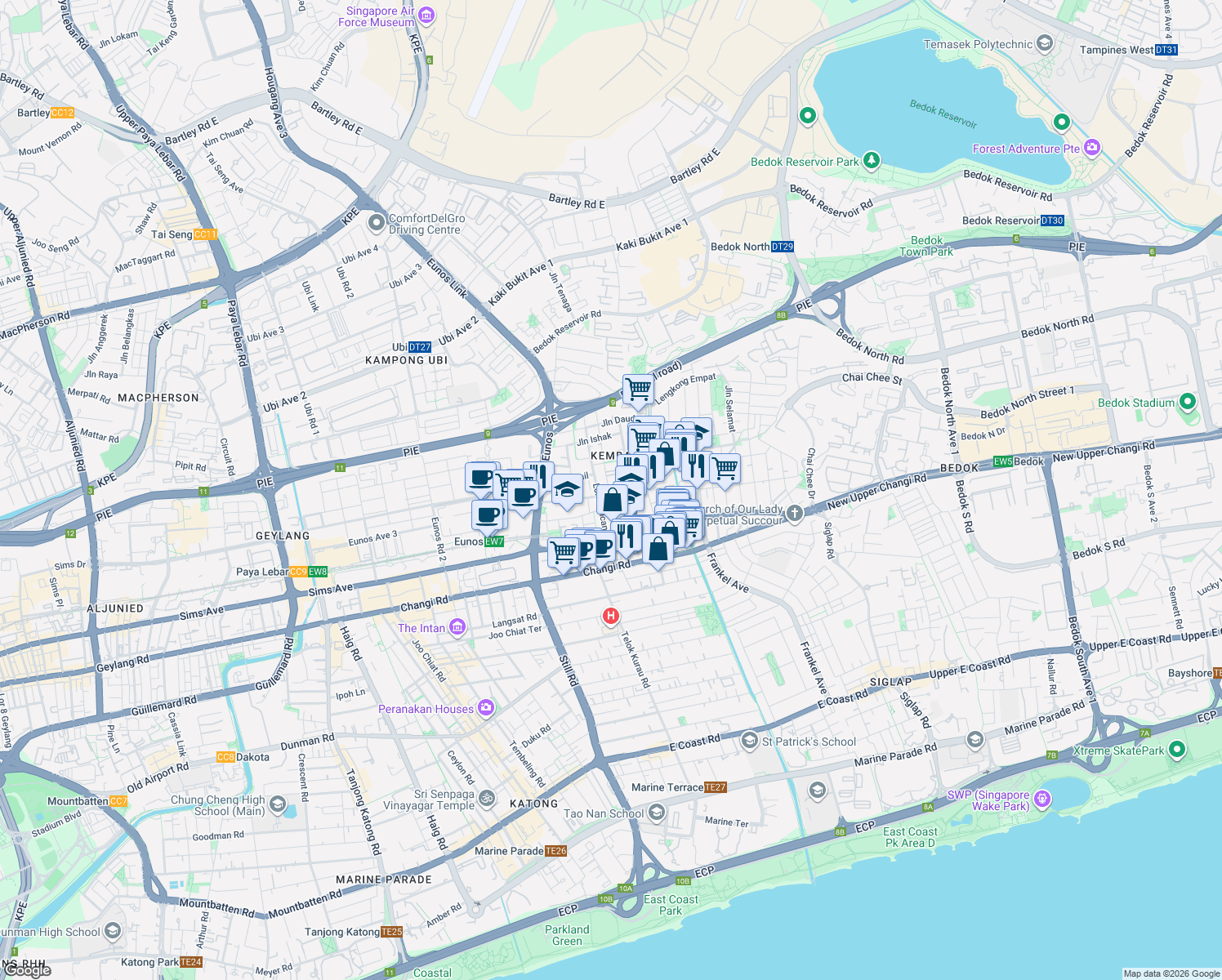 map of restaurants, bars, coffee shops, grocery stores, and more near in Singapore