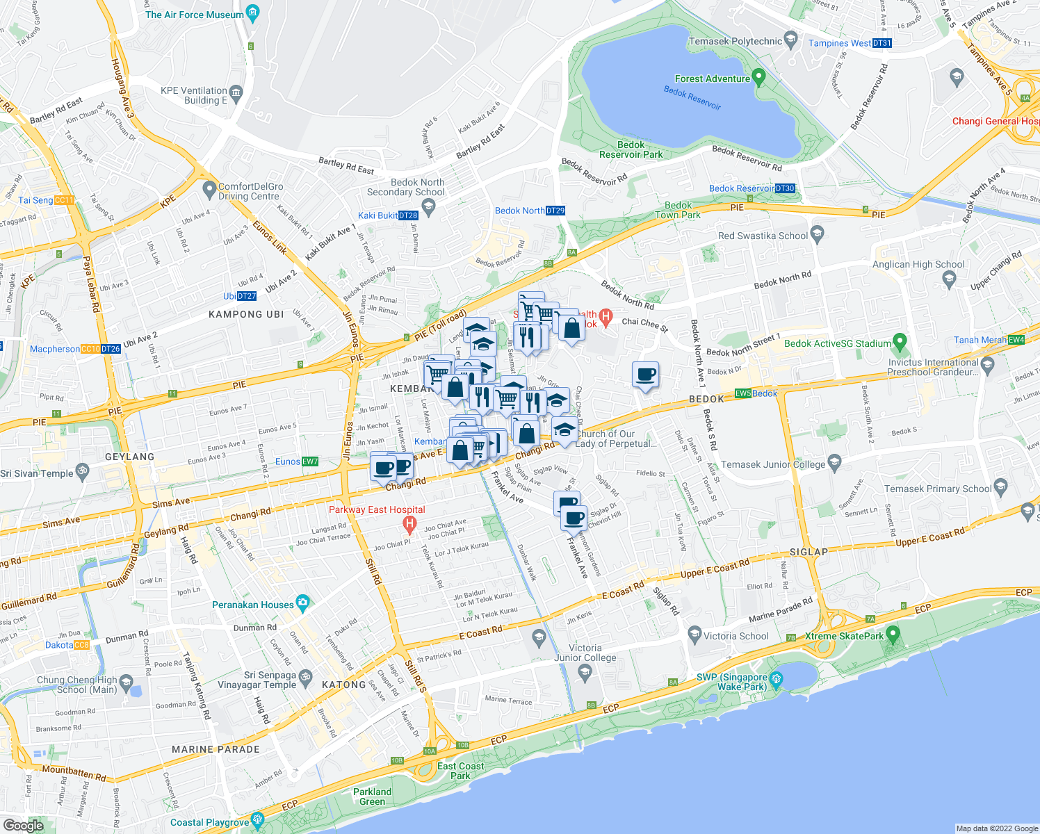map of restaurants, bars, coffee shops, grocery stores, and more near in Singapore