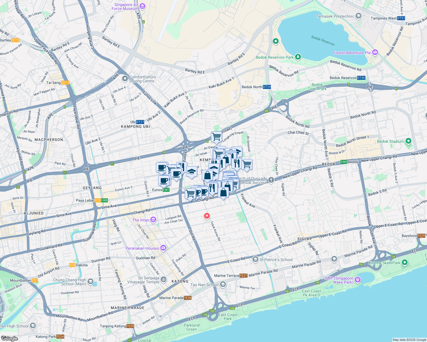 map of restaurants, bars, coffee shops, grocery stores, and more near in Singapore