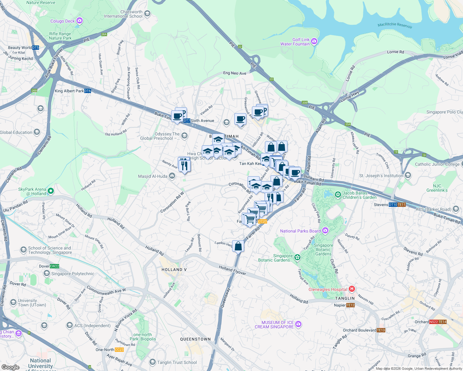 map of restaurants, bars, coffee shops, grocery stores, and more near in Singapore