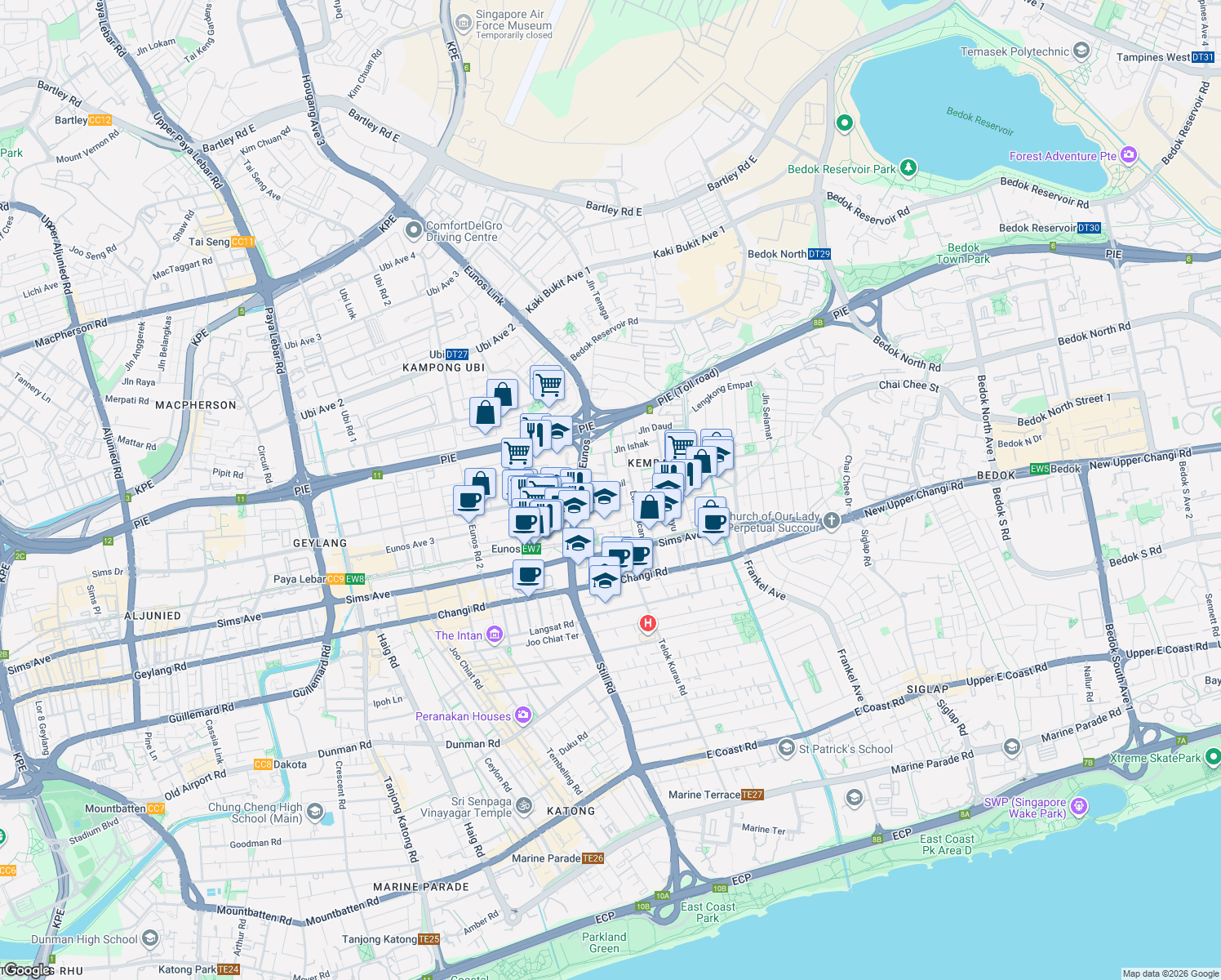 map of restaurants, bars, coffee shops, grocery stores, and more near in Singapore