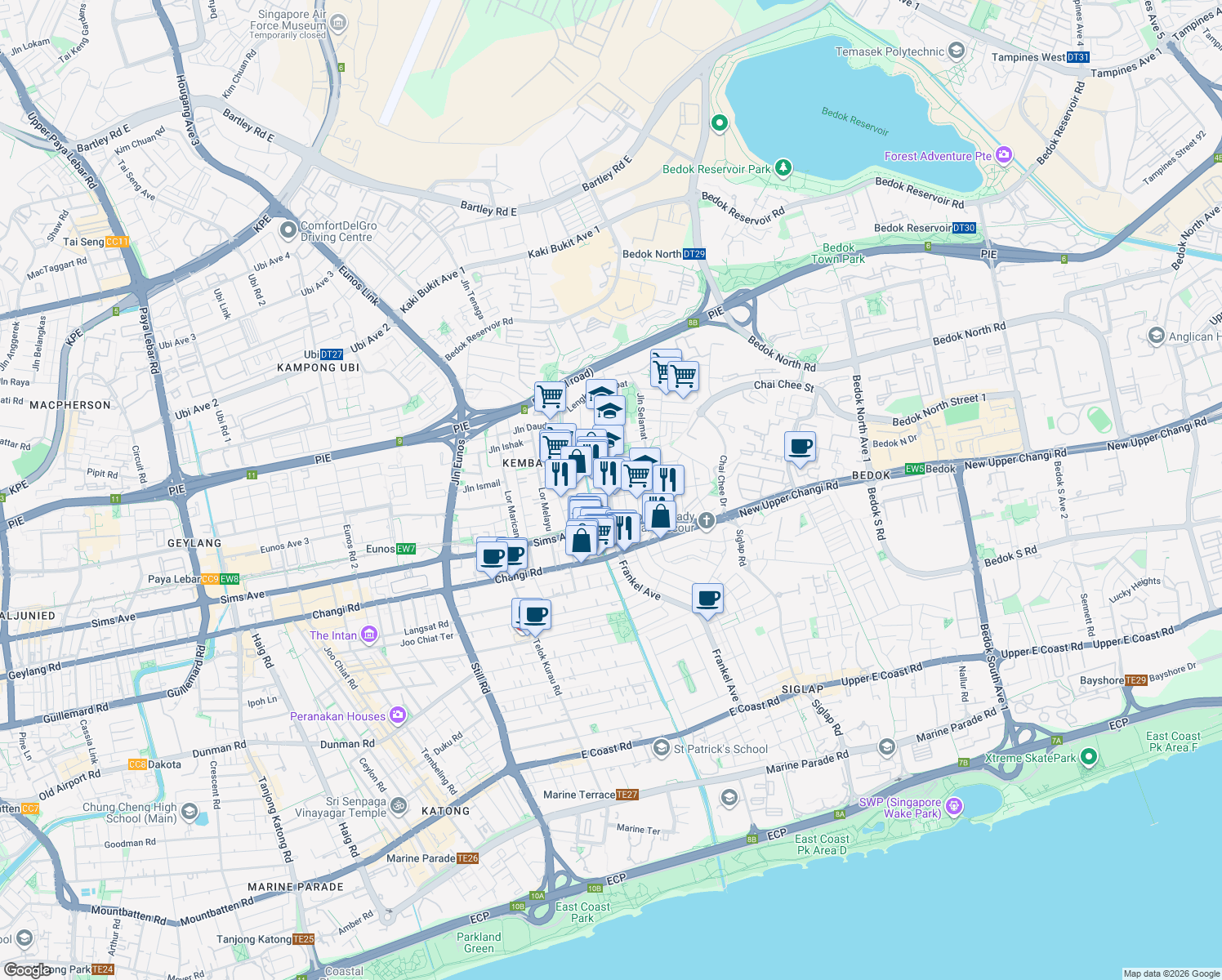 map of restaurants, bars, coffee shops, grocery stores, and more near in Singapore
