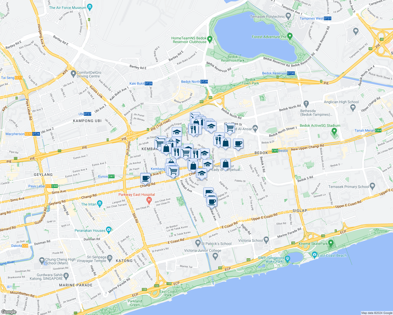 map of restaurants, bars, coffee shops, grocery stores, and more near in Singapore