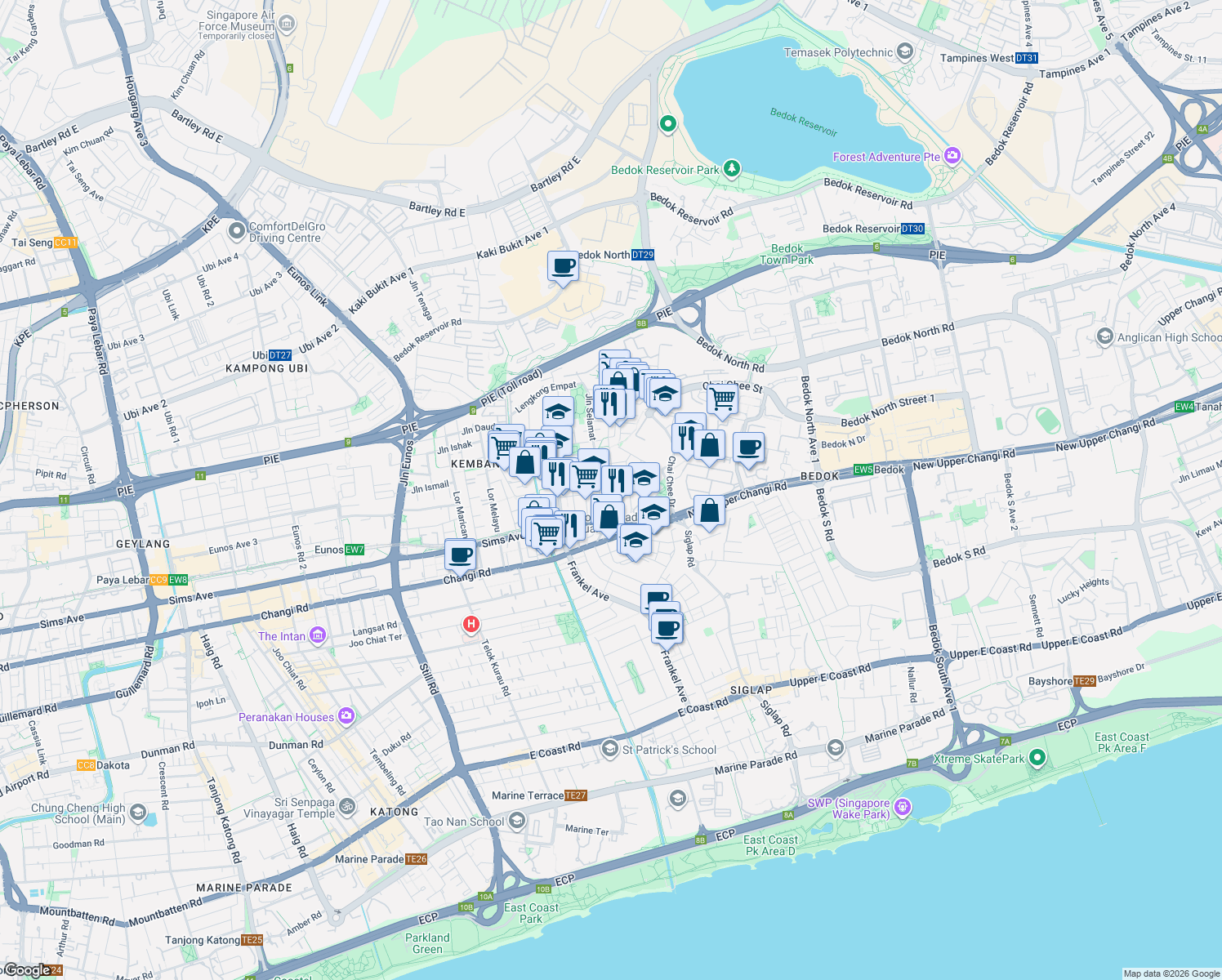 map of restaurants, bars, coffee shops, grocery stores, and more near in Singapore