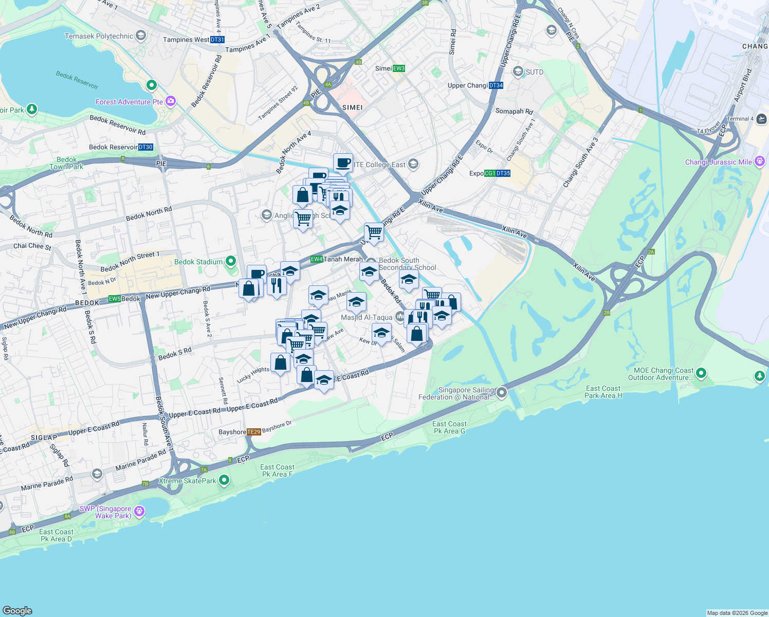 map of restaurants, bars, coffee shops, grocery stores, and more near in Singapore
