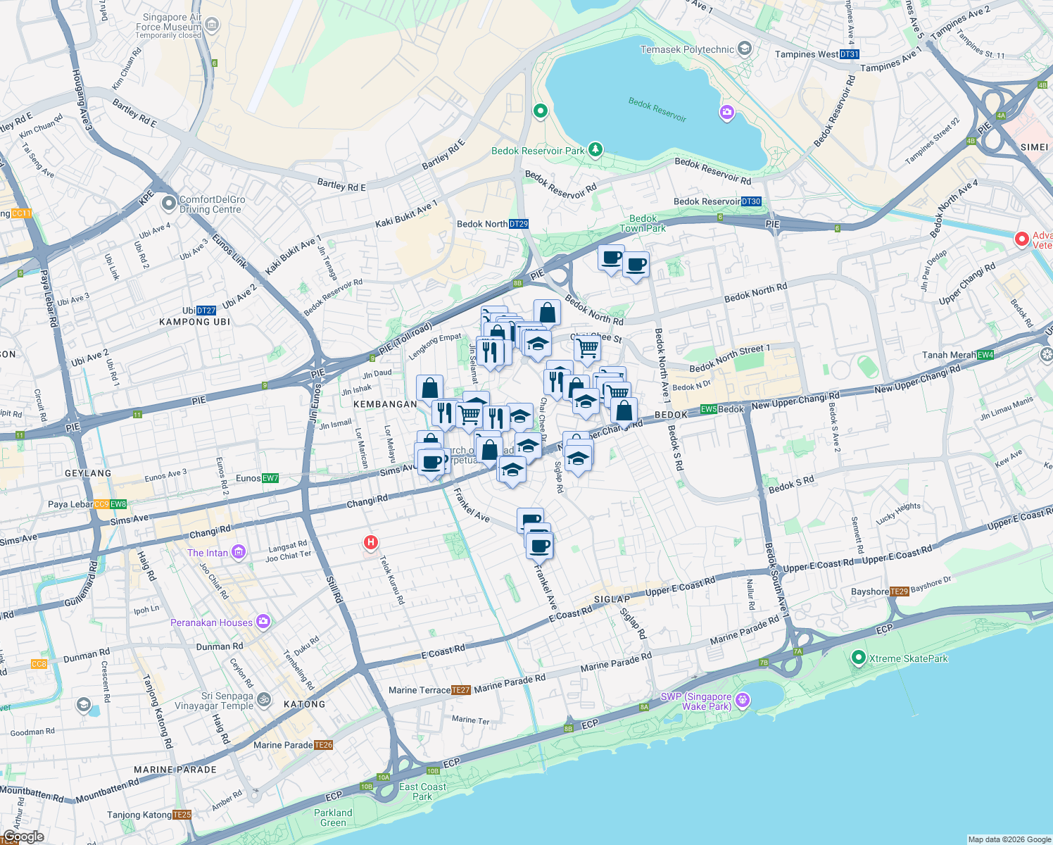 map of restaurants, bars, coffee shops, grocery stores, and more near in Singapore